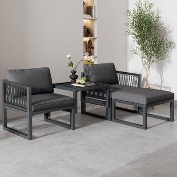 Tongtong Gartenlounge-Set Terrassenmöbel-Set verschiedene Kombinationen, verstellbar, Grau, (2 Sofas, 2 Fußhocker)