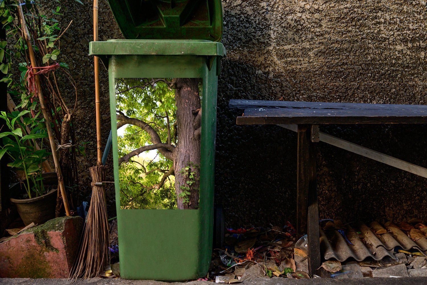 Frühling MuchoWow St), (1 Mülltonne, Kastanienbaum Abfalbehälter Wandsticker Sticker, Mülleimer-aufkleber, Container, im