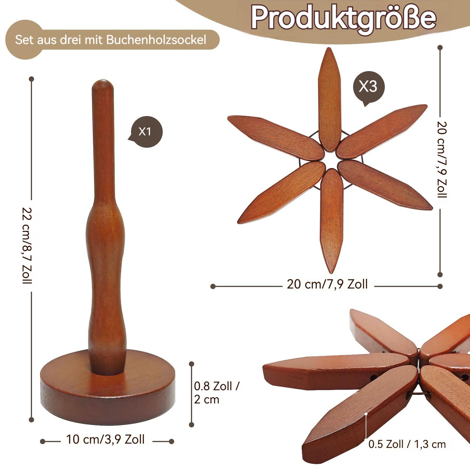 BlingBin Tassenuntersetzer Tischset Untersetzer aus Holz, Faltbar Topfuntersetzer Baumform, Zubehör für heiße Töpfe, Pfannen, Schüssel, 1er Set, 4-tlg., Baum Untersetzer für Pfannen Töpfe Schüsseln Besteck Schutz
