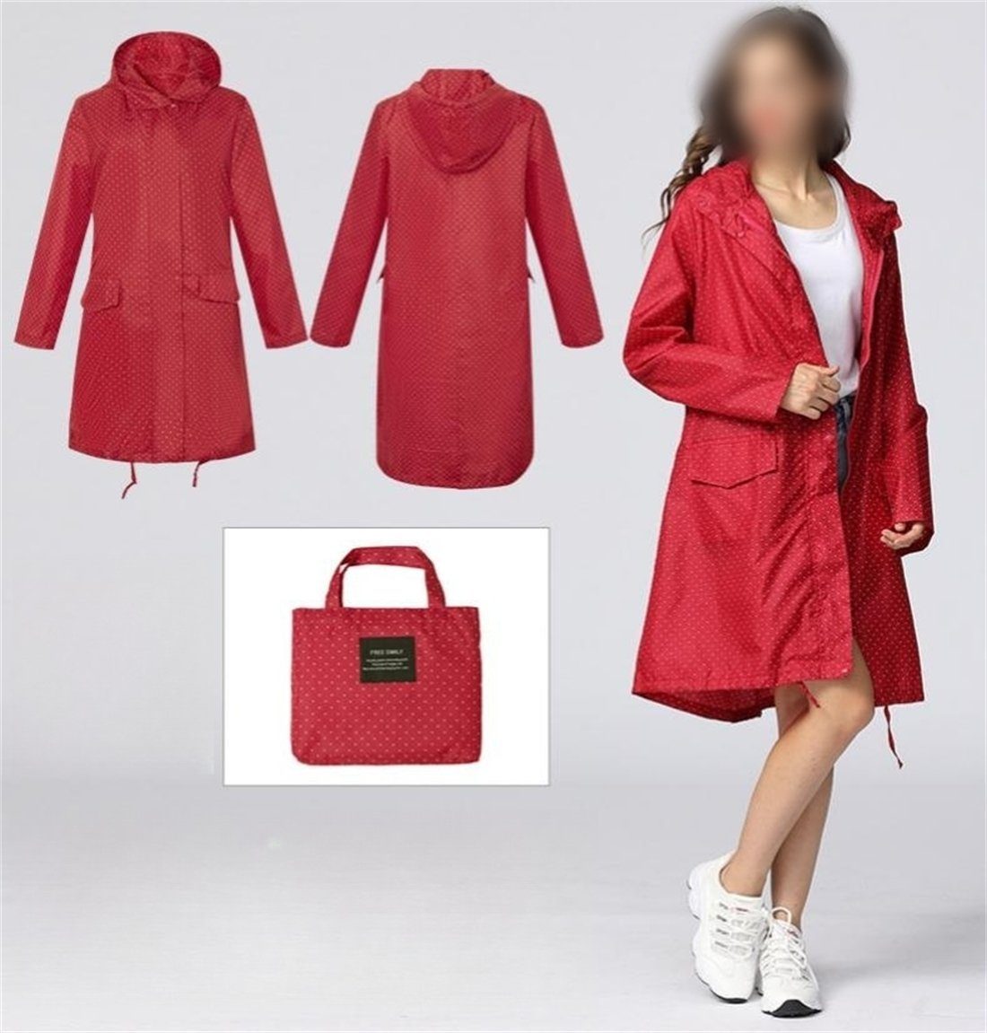 Windjacke Mittellang Regenmantel Ideal Regenjacke Outdoor,Wandern herren Staubabweisend YOOdy~ damen Leicht,Dauerhaft Wetterfest gepunktet (1-St) Mode Reisen, Rot für