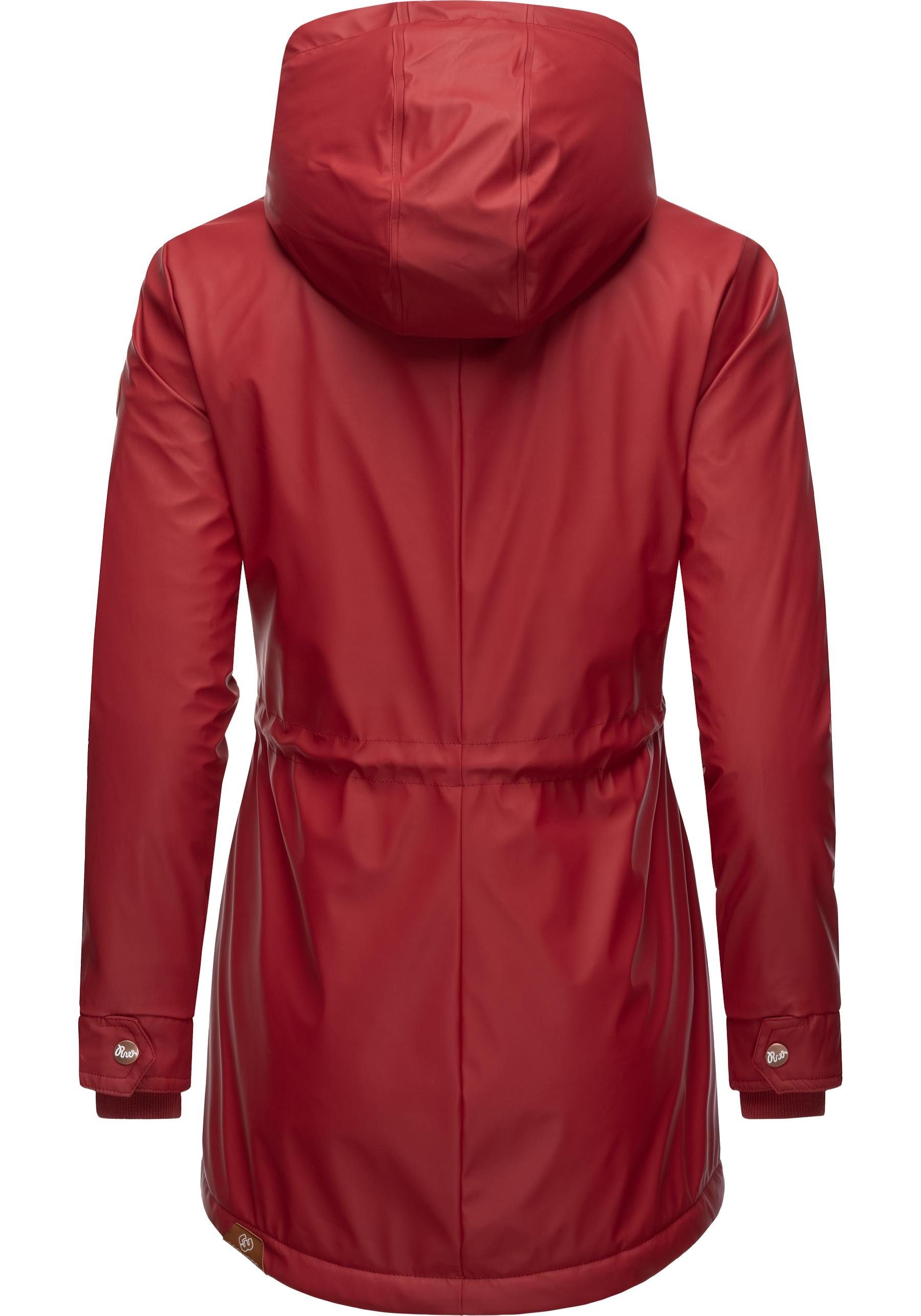 Innenfutter modischer rot kuschligem Rainy Regenparka Regenmantel Monadis Ragwear Intl. mit