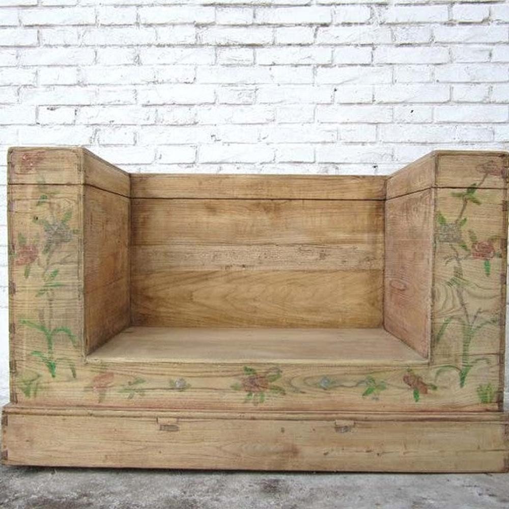 Luxury-Park-Direct Kommode China Beijing um 1920 klassische Sitzbank Sessel helle Ulme Naturfarbe