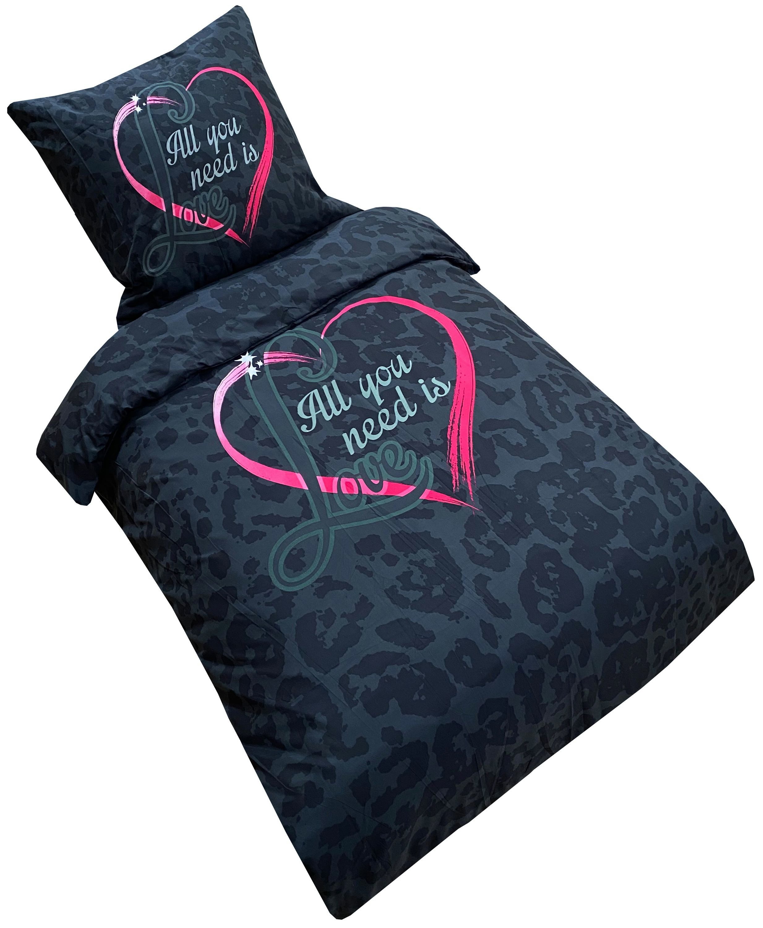 Visaggio Bettwäsche Mikrofaser 135x200 155x200 155x220 Bettbezug Herz Love, günstig online kaufen