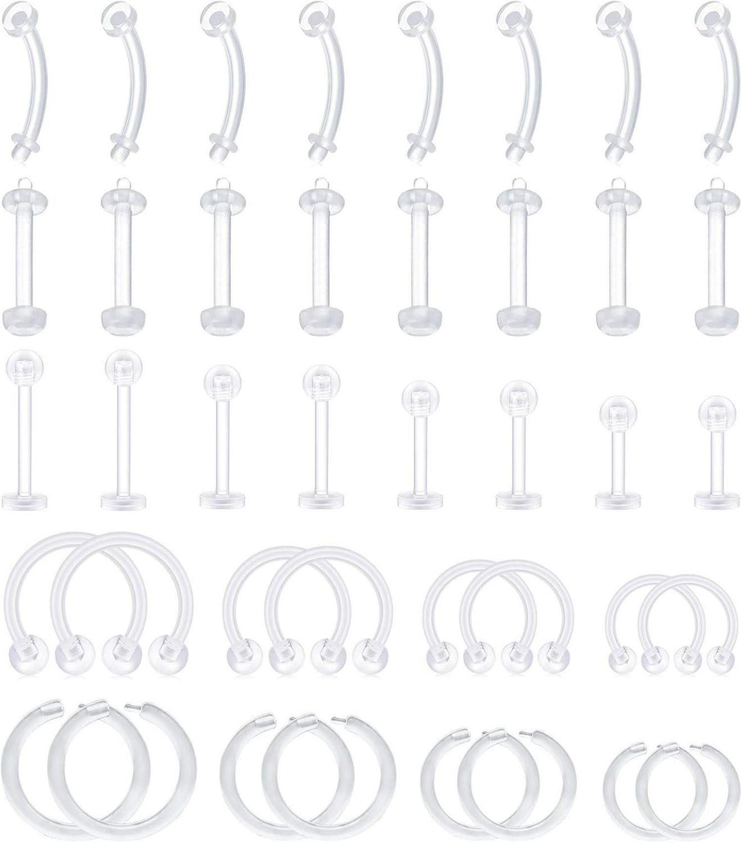 Piercing-Set Klar Bioflex Piercing Retainers Set 40-tlg. Hufeisen Lippe Nase Kit