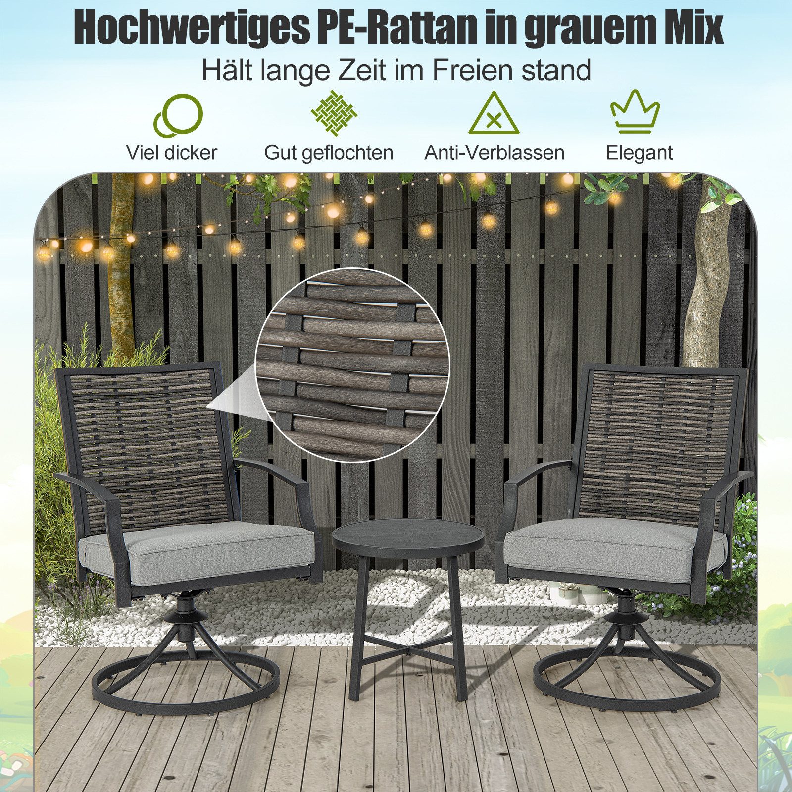 COSTWAY Balkonset, (3-tlg), Gartenmöbel Set Rattan günstig online kaufen