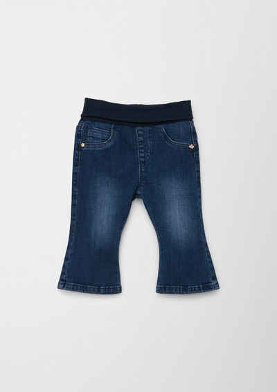 s.Oliver Stoffhose Jeans / Regular Fit / Mid Rise / Flared Leg / Elastikbund Schmuck-Detail, Waschung