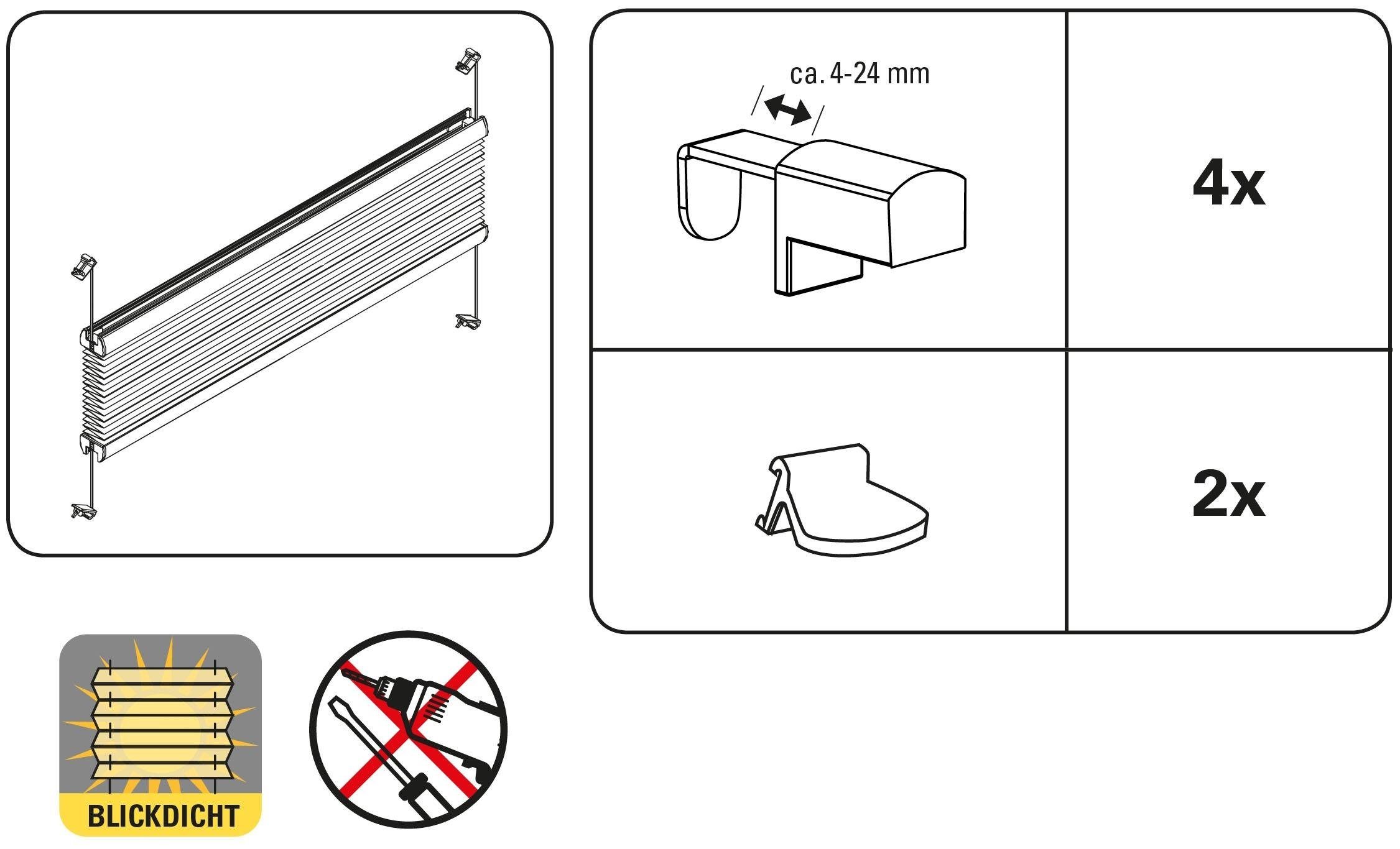 Bohren, (Staubschutz) Lichtschutz, beige Cara, inkl. Plissee Klemmfix, Abdeckleiste Easyfix GARDINIA, verspannt, Plissee dezenter ohne