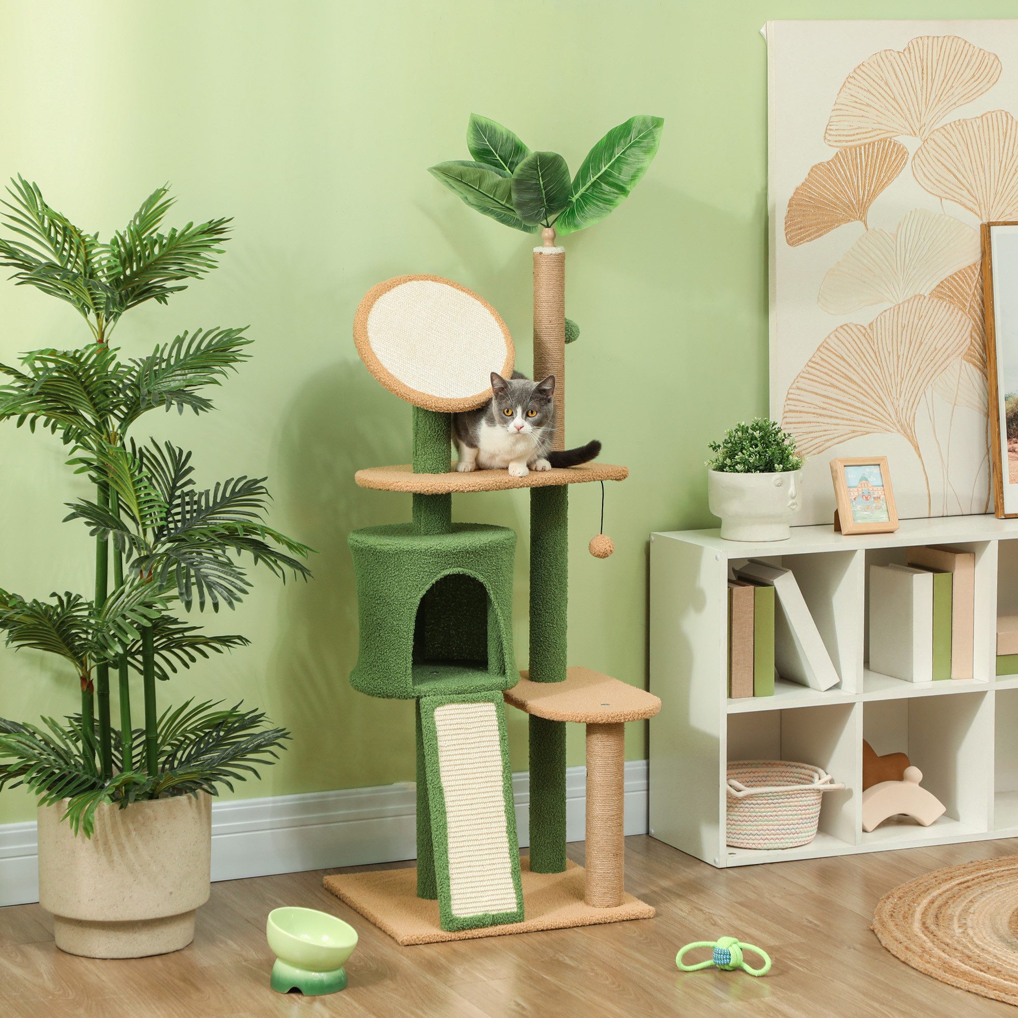 PawHut Kratzbaum mehrstöckiger Katzenbaum mit Höhle, Kratzbrett, Katzenmöbel, für Katzen bis 5 kg, Grün