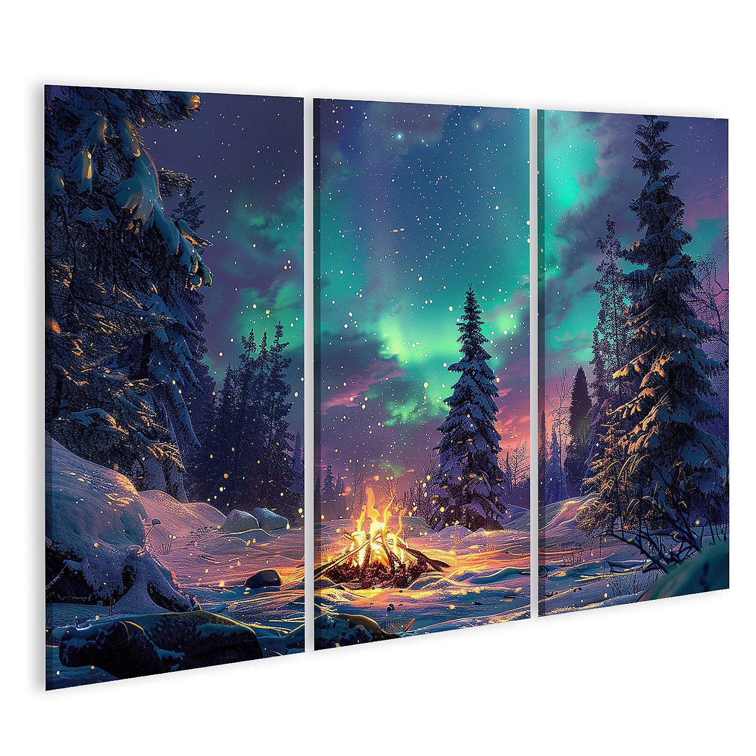 islandburner Leinwandbild Schöne Polarlichter, strahlende Aurora Borealis, winterliche Atmo