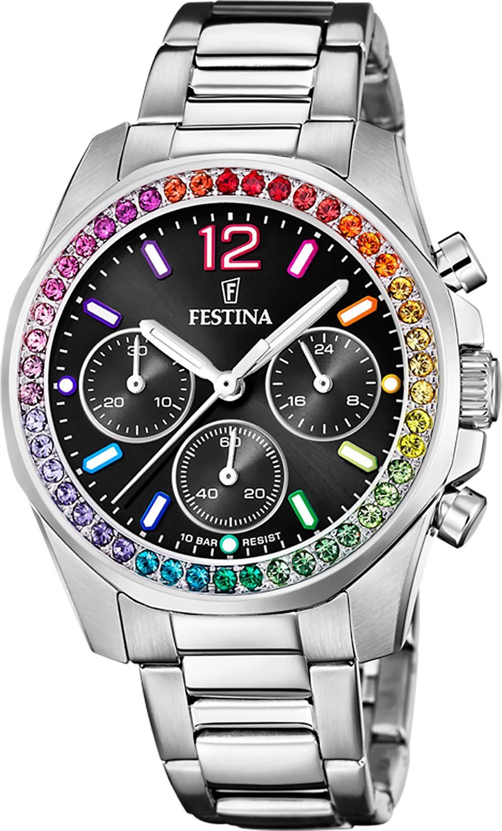 Festina Chronograph Boyfriend, F20606/3, Armbanduhr, Quarzuhr, Damenuhr, Stoppfunktion