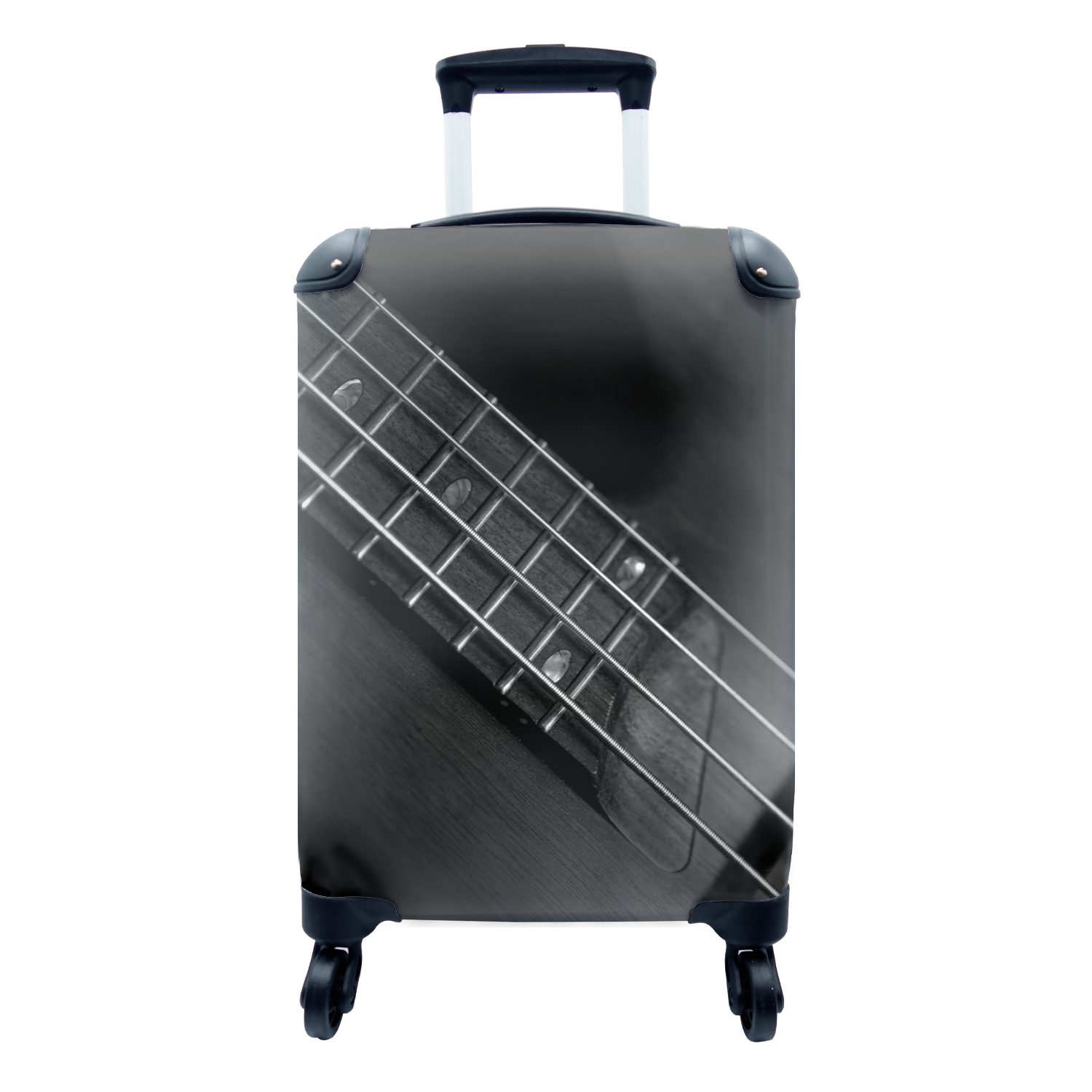 MuchoWow Handgepäckkoffer Eine Bassgitarre mit vier Saiten - schwarz und weiß, 4 Rollen, Reisetasche mit rollen, Handgepäck für Ferien, Trolley, Reisekoffer