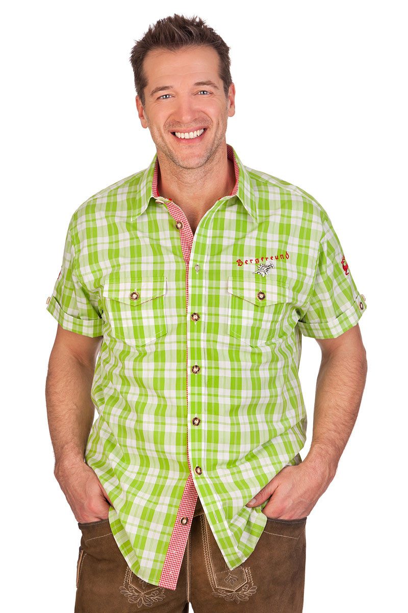 Orbis Textil GmbH & Co. KG Trachtenhemd Trachtenhemd - BERGFREUND - dunkelrot, apfelgrün, hellblau