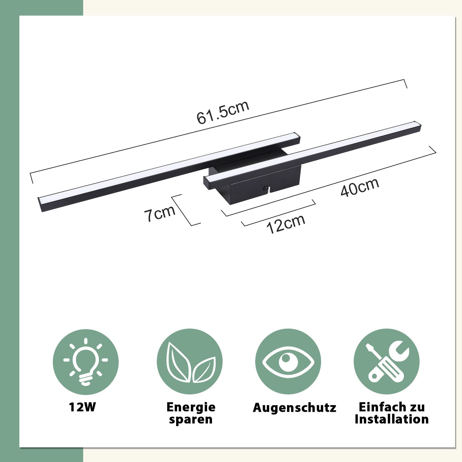 Nettlife LED Deckenleuchte Flur Wohnzimmer Schwarz moderne Kristall Deckenlampe 12/24W, LED fest integriert, ohne Kristalle 12W 61.5*7*4.8cm für Wohnzimmer Flur Schlafzimmer