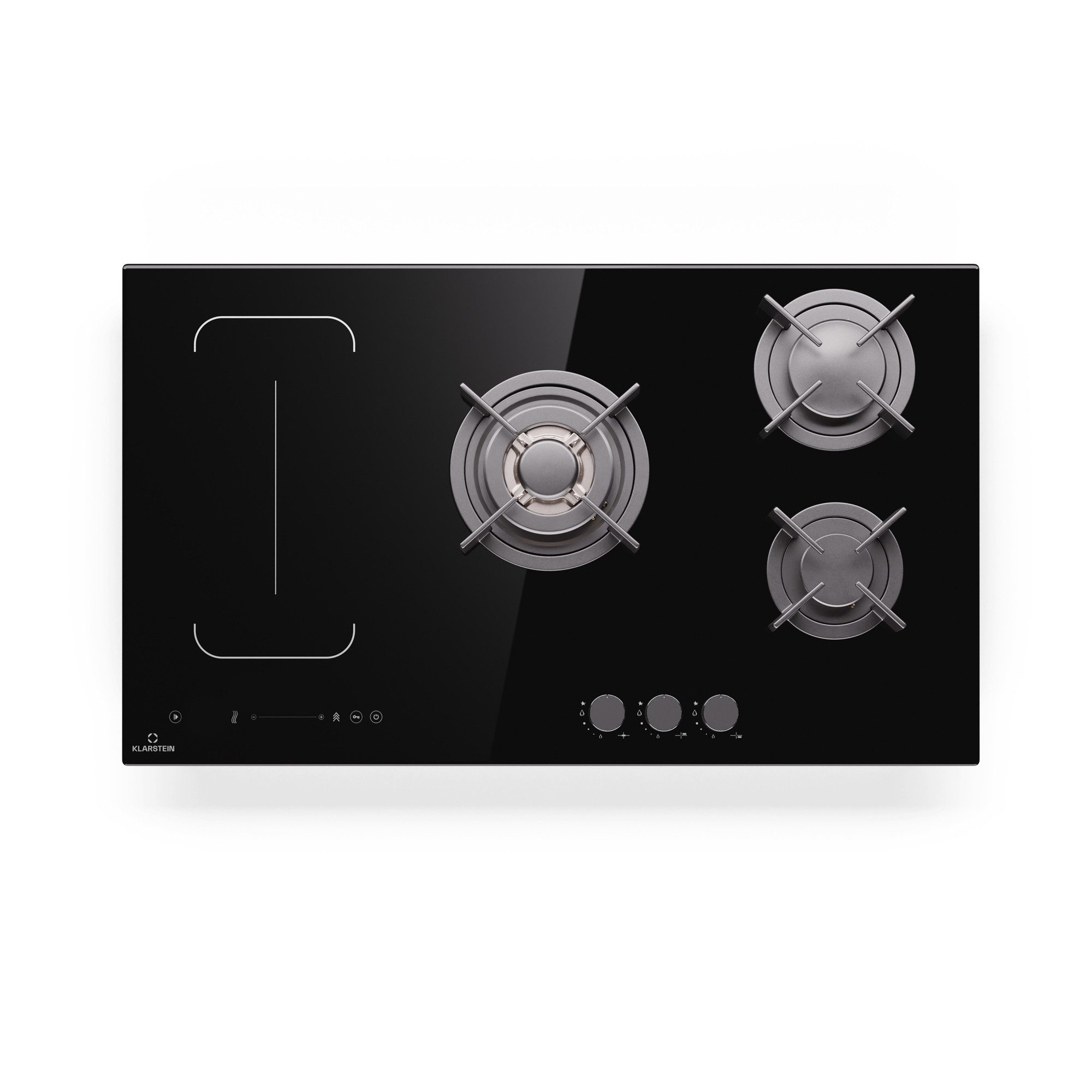 Klarstein Induktions-Kochfeld MultiChef 5 Wok Induktion + Gas 5 Zonen 3 Gas + 2 Induktion Hybrid, Einbau-Kochfeld Hob Wok mit Schieberegler & Stop&Go-Funktion