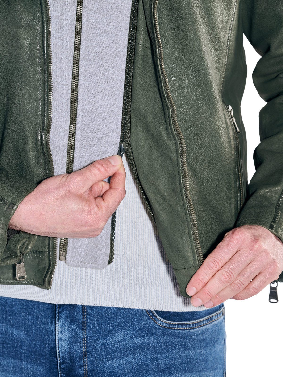 Engbers Lederjacke Herren Lederjacke mit heraustrennbarem Inlet, Gruen