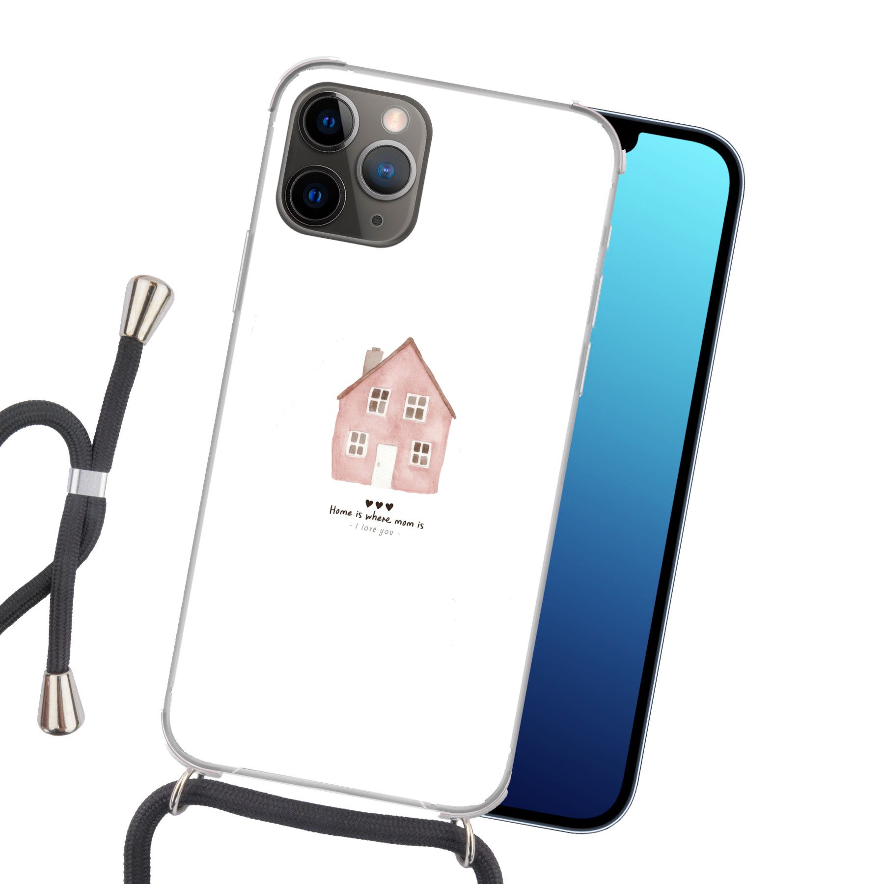 MuchoWow Handyhülle für Apple iPhone 13 Pro Max Landhaus - Rosa - Zitat - Mutter, Tragbare Handyhüllen mit Kette zum umhängen, Handykette Handyband