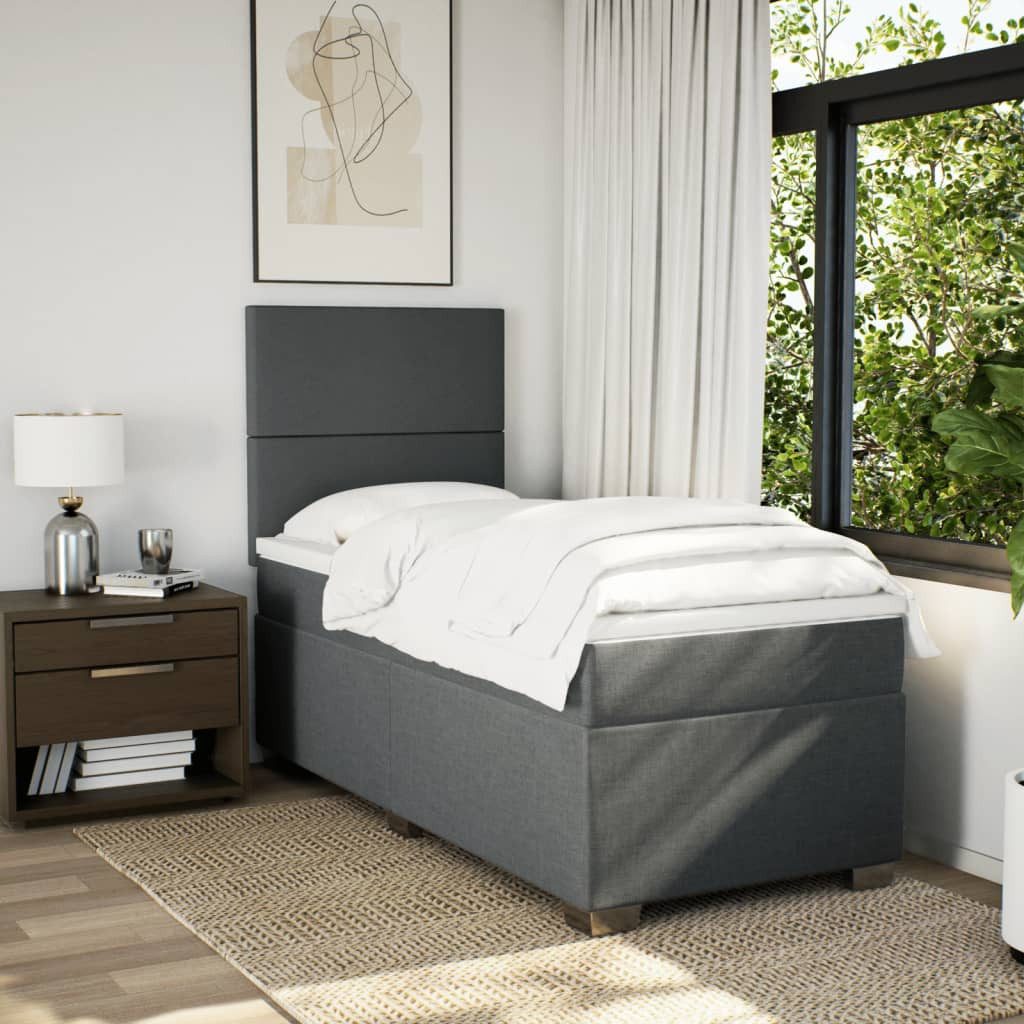 vidaXL Bett Boxspringbett mit Matratze Dunkelgrau 90x200 cm Stoff