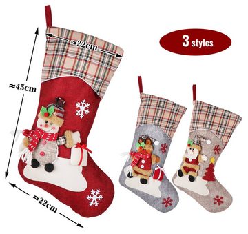 Homewit Christbaumschmuck Weihnachtsstrumpf Sackleinen Nikolausstrumpf Geschenktasche Socken (3-tlg), Perfekt Weihnachtsdekor