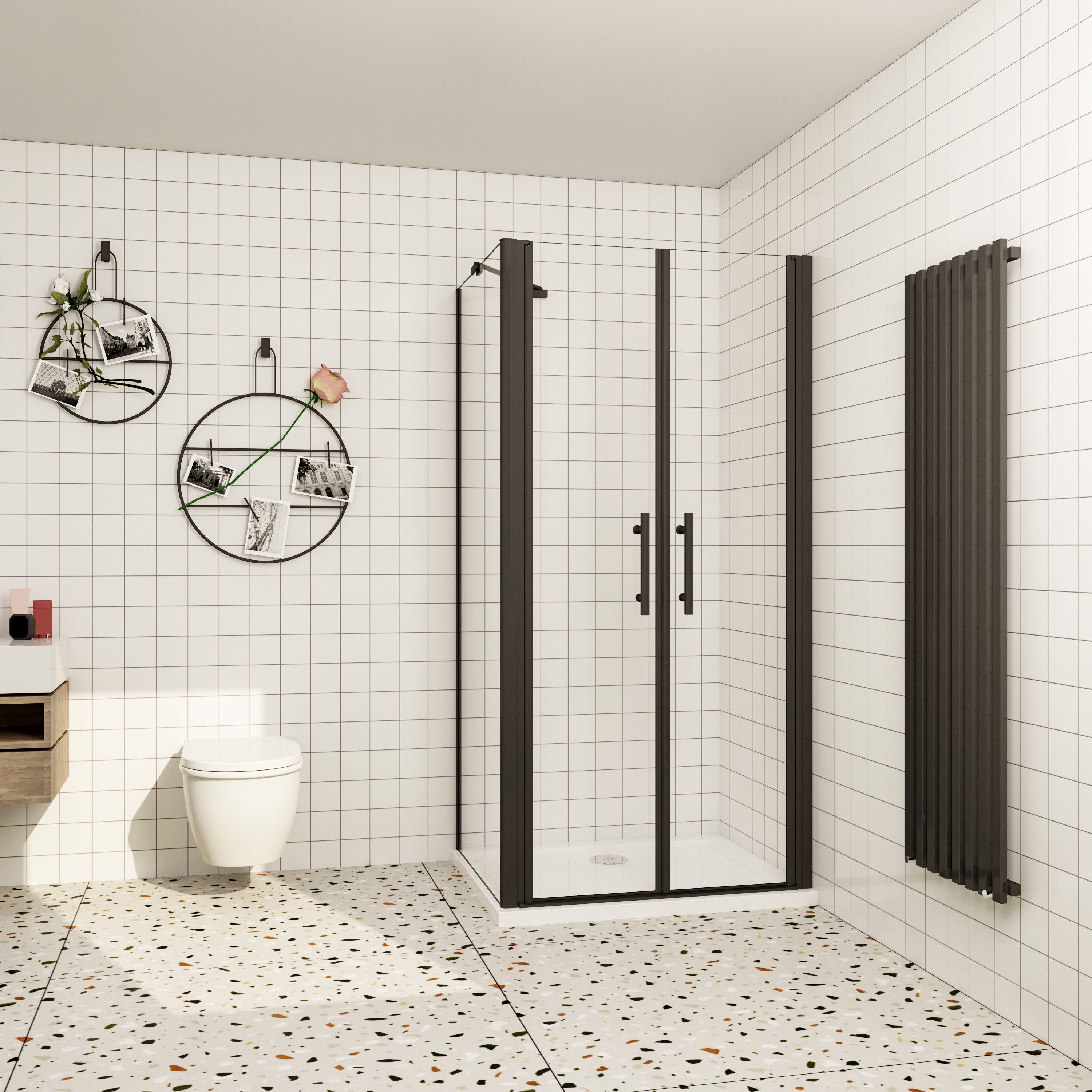 duschspa Komplettdusche Duschkabine mit Seitenwand und Schwingtür, schwarz, inkl. Stützstange, BxT: 70x70 cm, Sicherheitsglas, Klare Optik