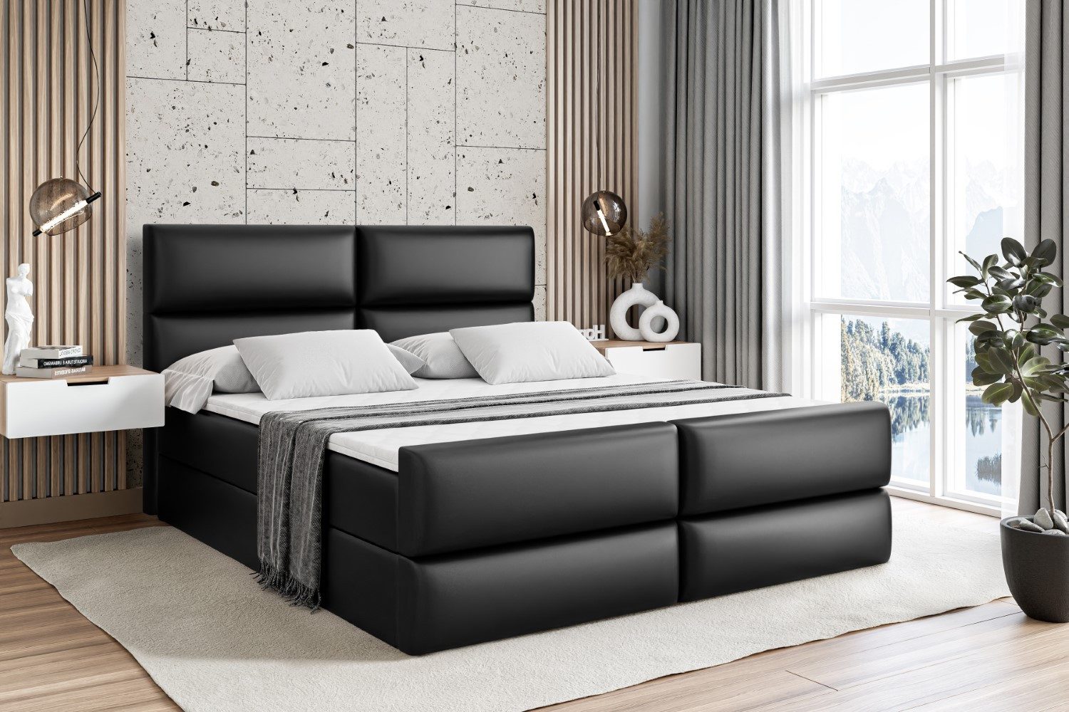 ALTDECOR Boxbett BOXI3-Z (Multipocket-Matratze H4, H3 Matratze Bonellfederung, Topper, Kopfteil), Doppelbett mit Fußteil