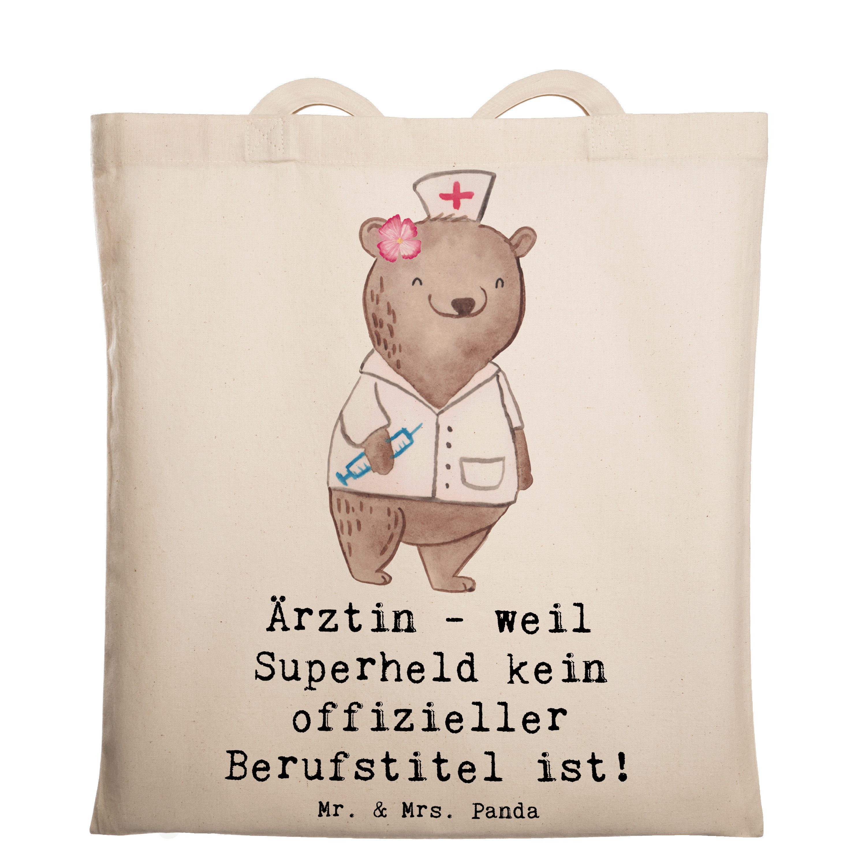 Mr. & Mrs. Panda Tragetasche Ärztin Superheld - Transparent - Geschenk, personalisierte Geschenke, (1-tlg)