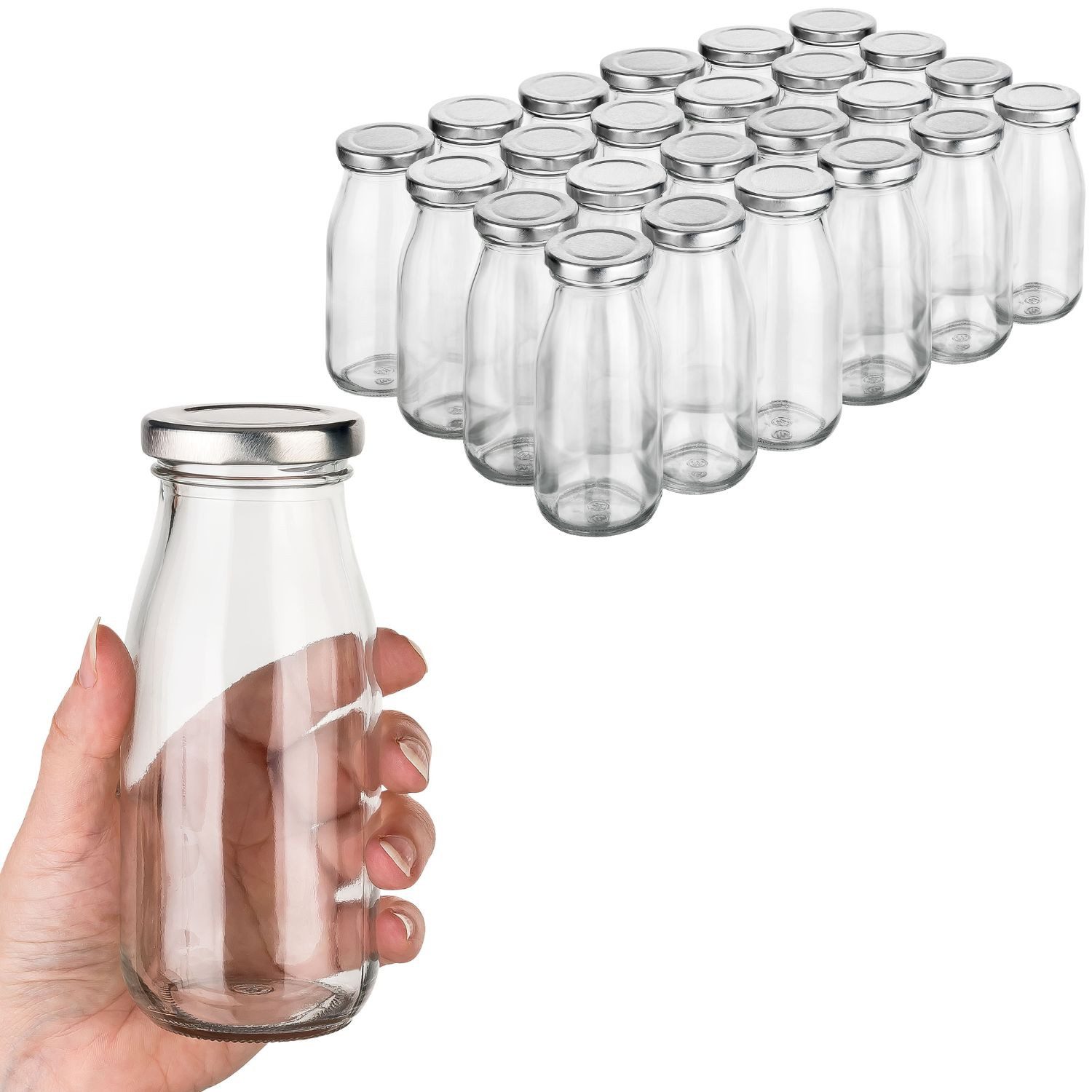 Flaschen-Fuchs Vorratsglas 24xMilchflasche 250ml-Glasflasche zum Befüllen mit Schraubverschluss, Glas, (24-tlg., 12 Milchflaschen mit 12 Schraubdeckel)