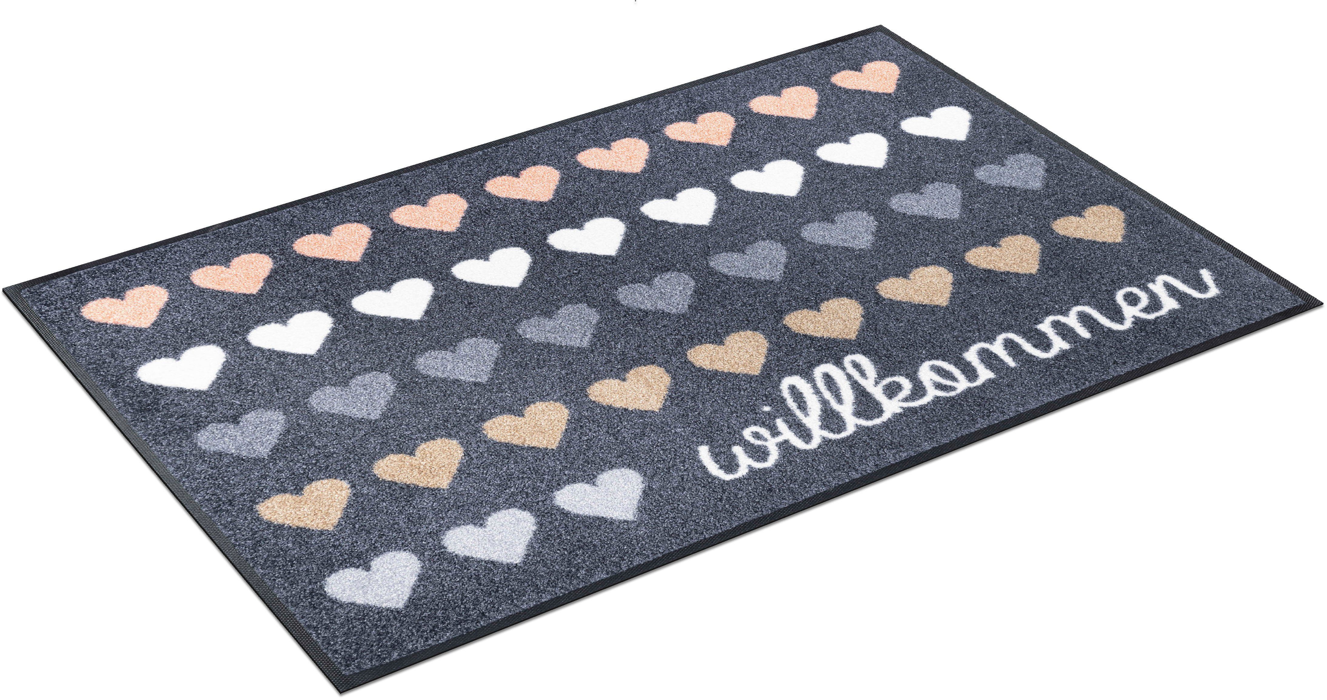 wash+dry by Kleen-Tex Fußmatte Willkommen Herzen, rechteckig, Höhe: 7 mm, S günstig online kaufen