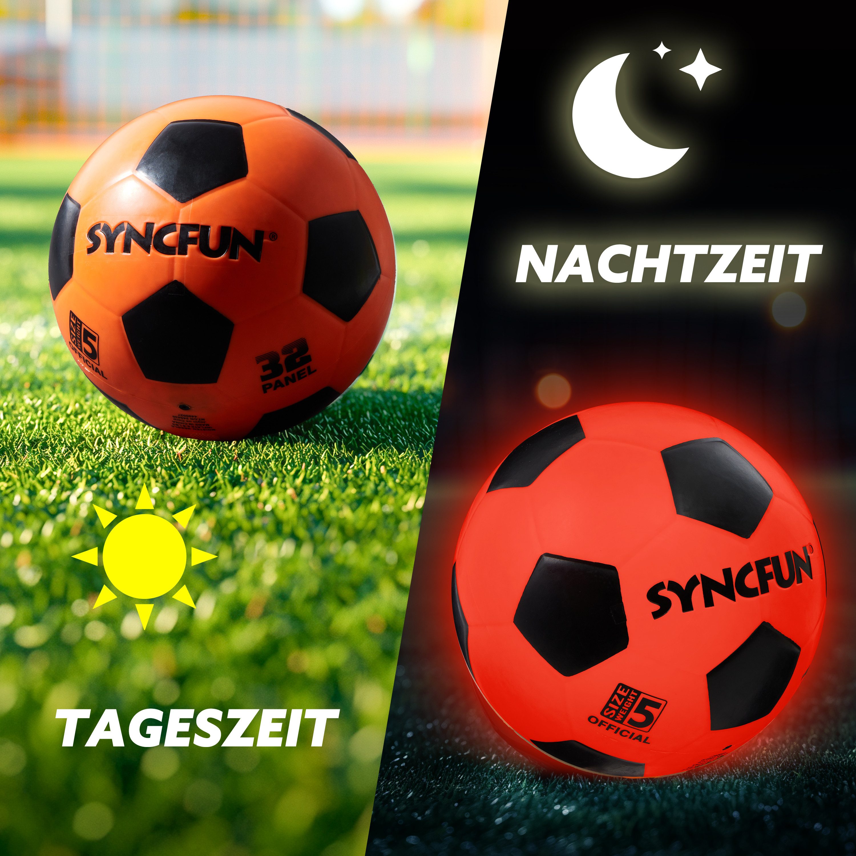 SYNCFUN Fußball SYNCFUN Leuchtet im Dunkeln, Fußball für Jungen, beleuchteter Fußball
