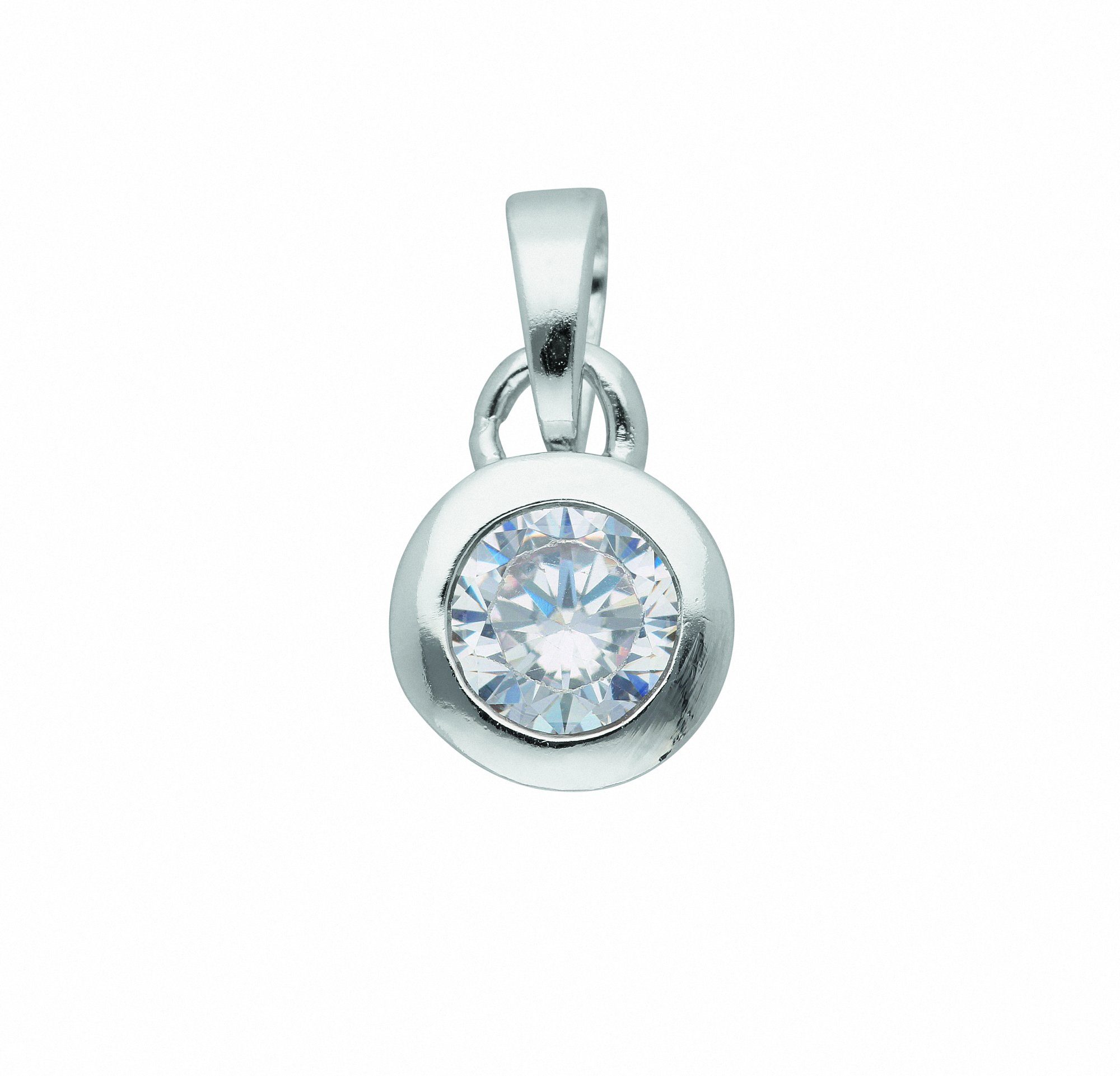 Adelia´s Kettenanhänger Damen Silberschmuck 925 Silber Anhänger mit Zirkonia Ø 7 mm, 925 Sterling Silber mit Zirkonia Silberschmuck für Damen