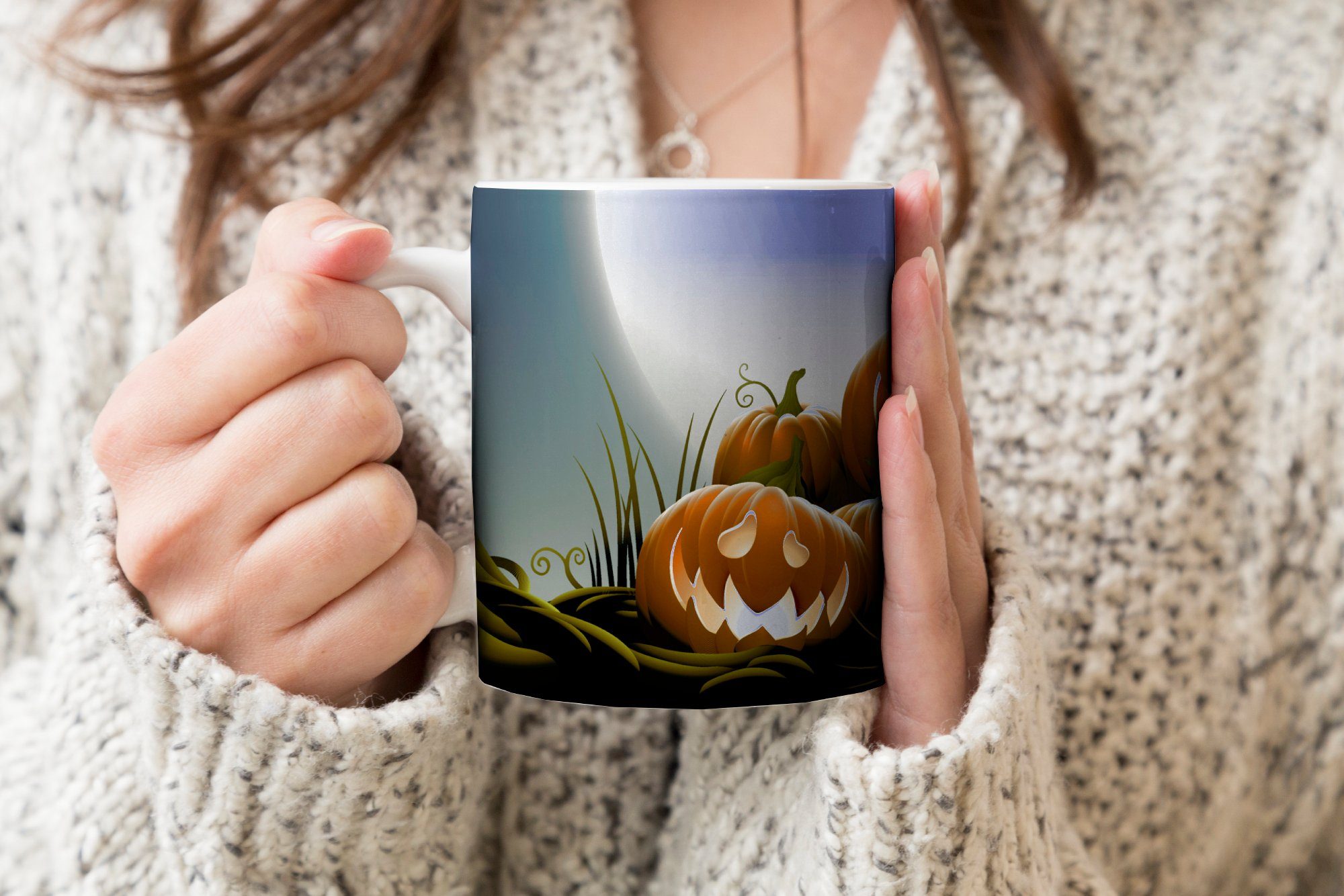 Illustration von Becher, Eine Geschenk MuchoWow Keramik, Tasse lachenden Kürbissen zu Halloween, Teetasse, Kaffeetassen, Teetasse,