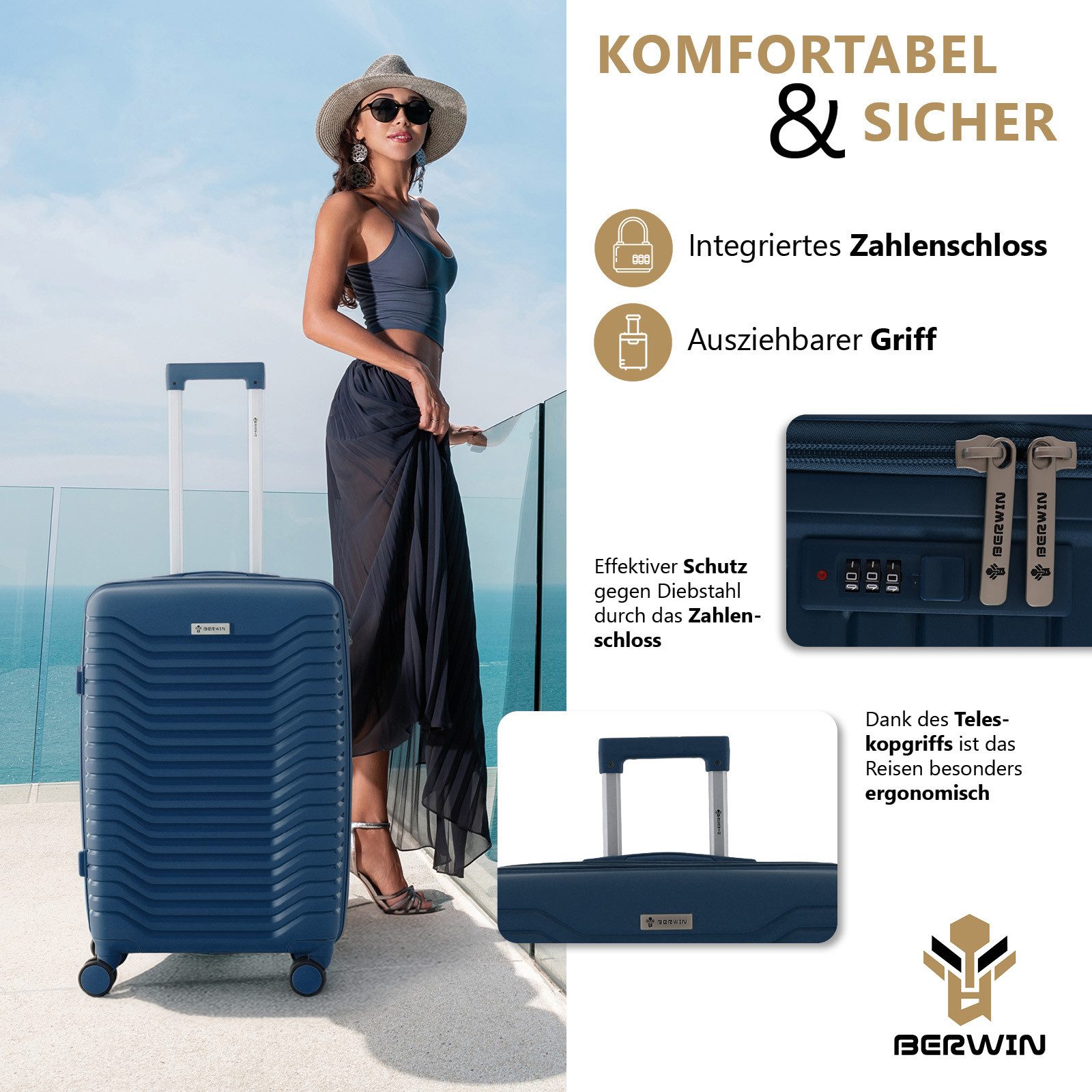 Berwin Trolleyset mit Beautycase Modell Calma Ocean Petrol, 4 Rollen, (Set, 4 tlg., MS-19781) – Bild 5 von 5