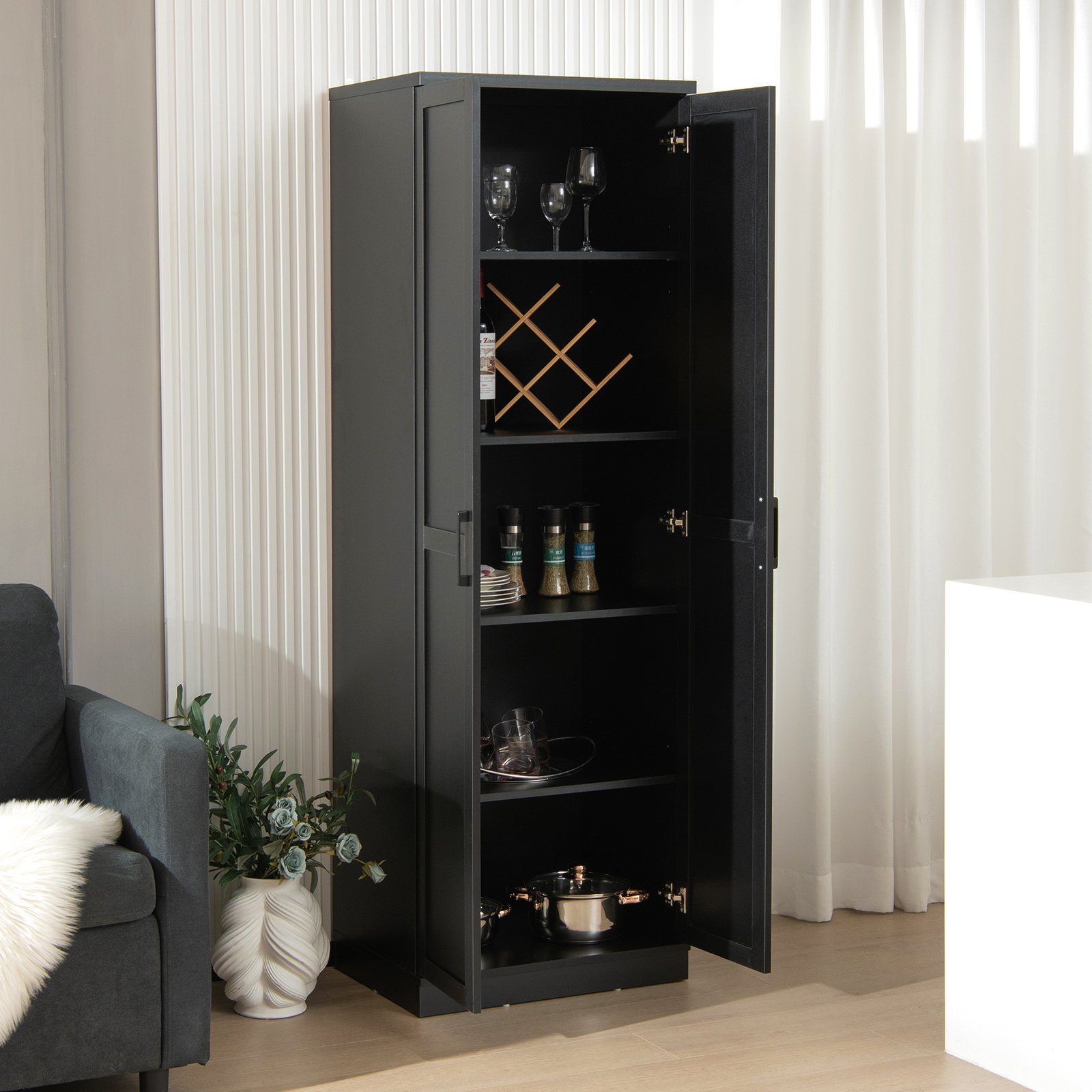 COSTWAY Vorratsschrank Küchenschrank Hochschrank mit verstellbarem Regal 178cm