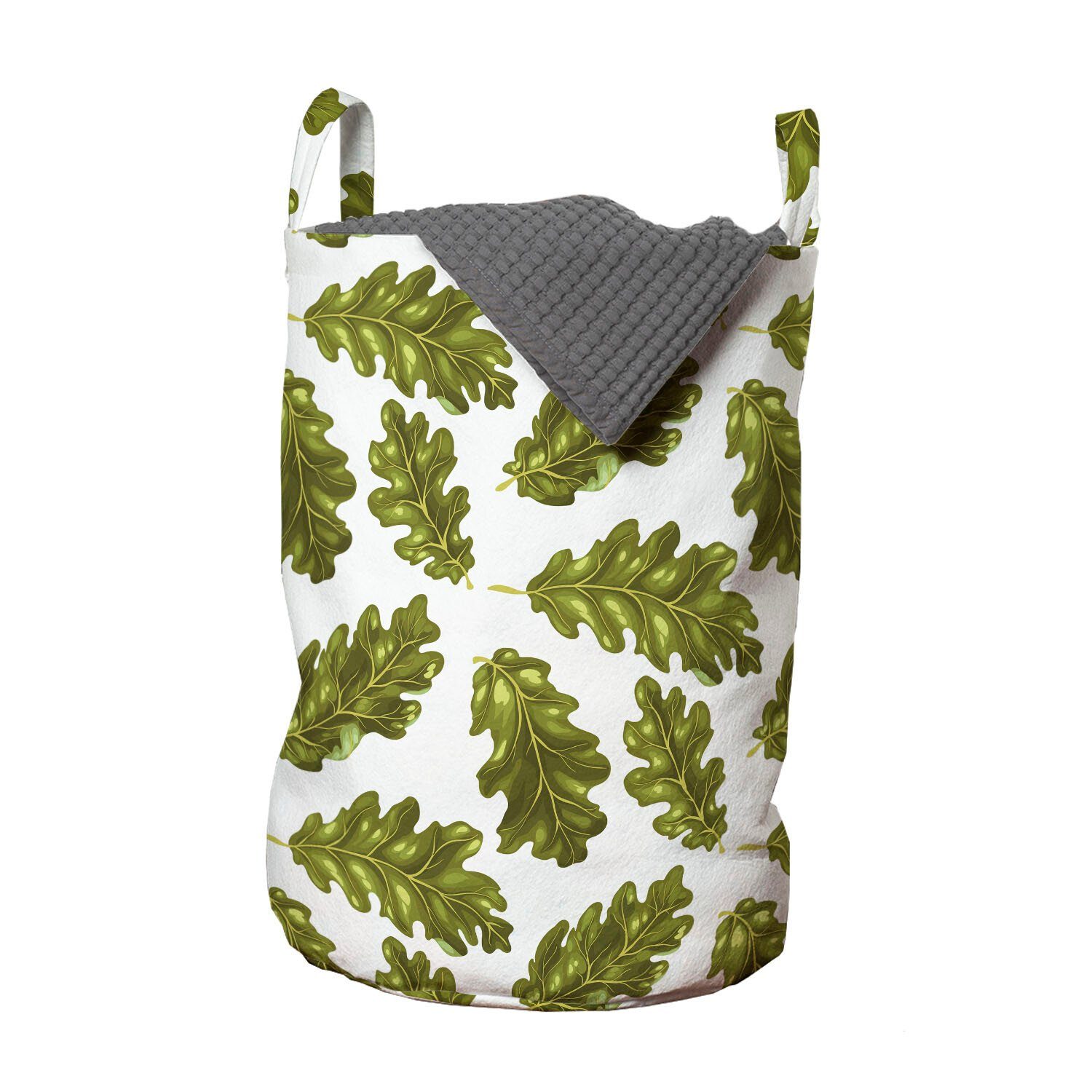 Abakuhaus Wäschesäckchen Wäschekorb mit Griffen Kordelzugverschluss für Waschsalons, Herbst Grüne Eichen-Blätter auf Saison