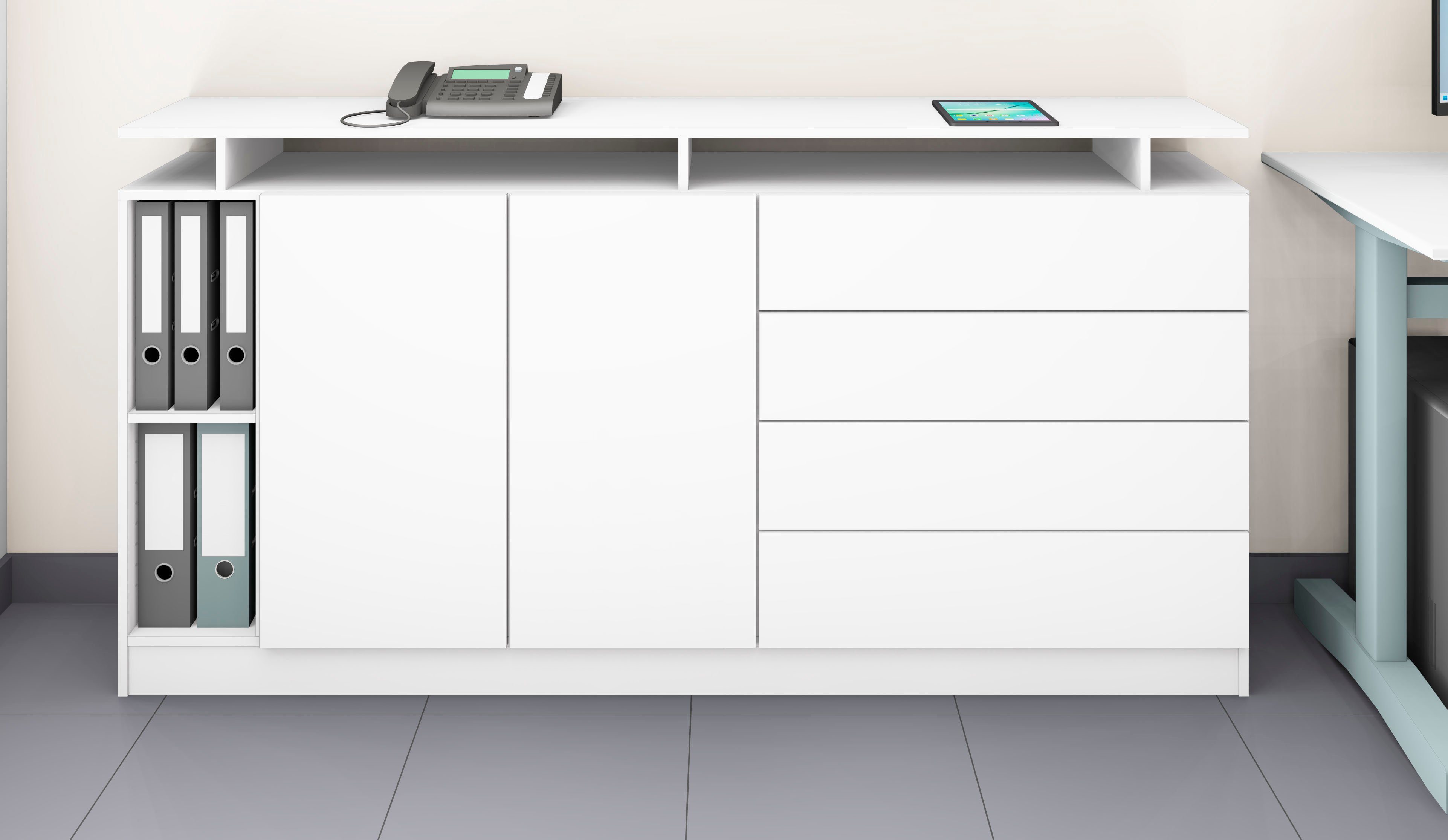 borchardt Möbel Sideboard Wallis, moderne grifflose Optik, mit Push-to-Open-Funktion Weiß matt | Weiß matt