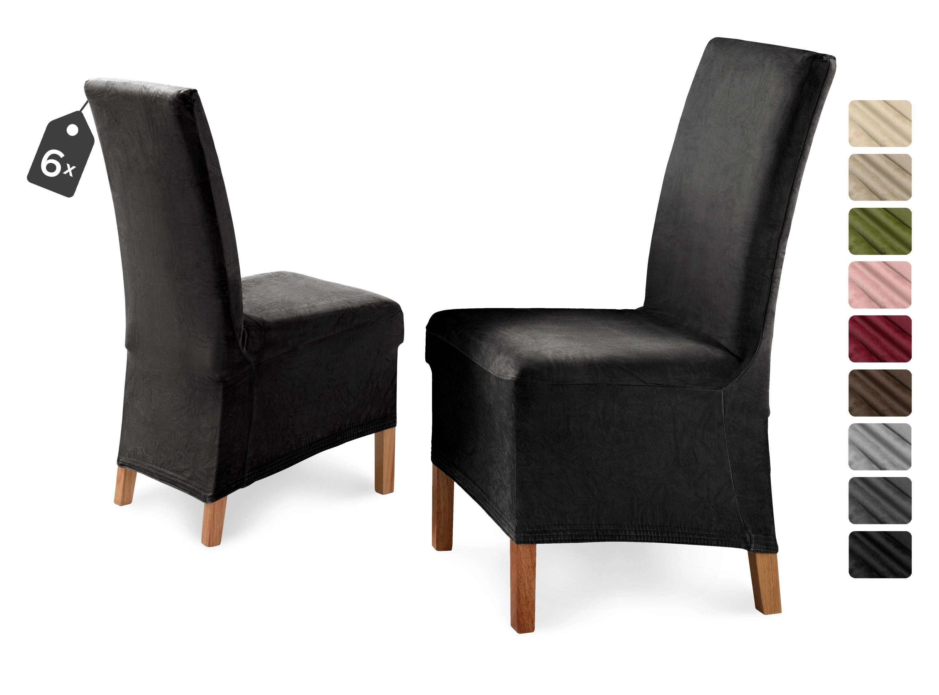 Beautex Stuhlhusse Eva Stuhlhussen Lang, Samt Stuhlbezug, elastische Stretch Husse