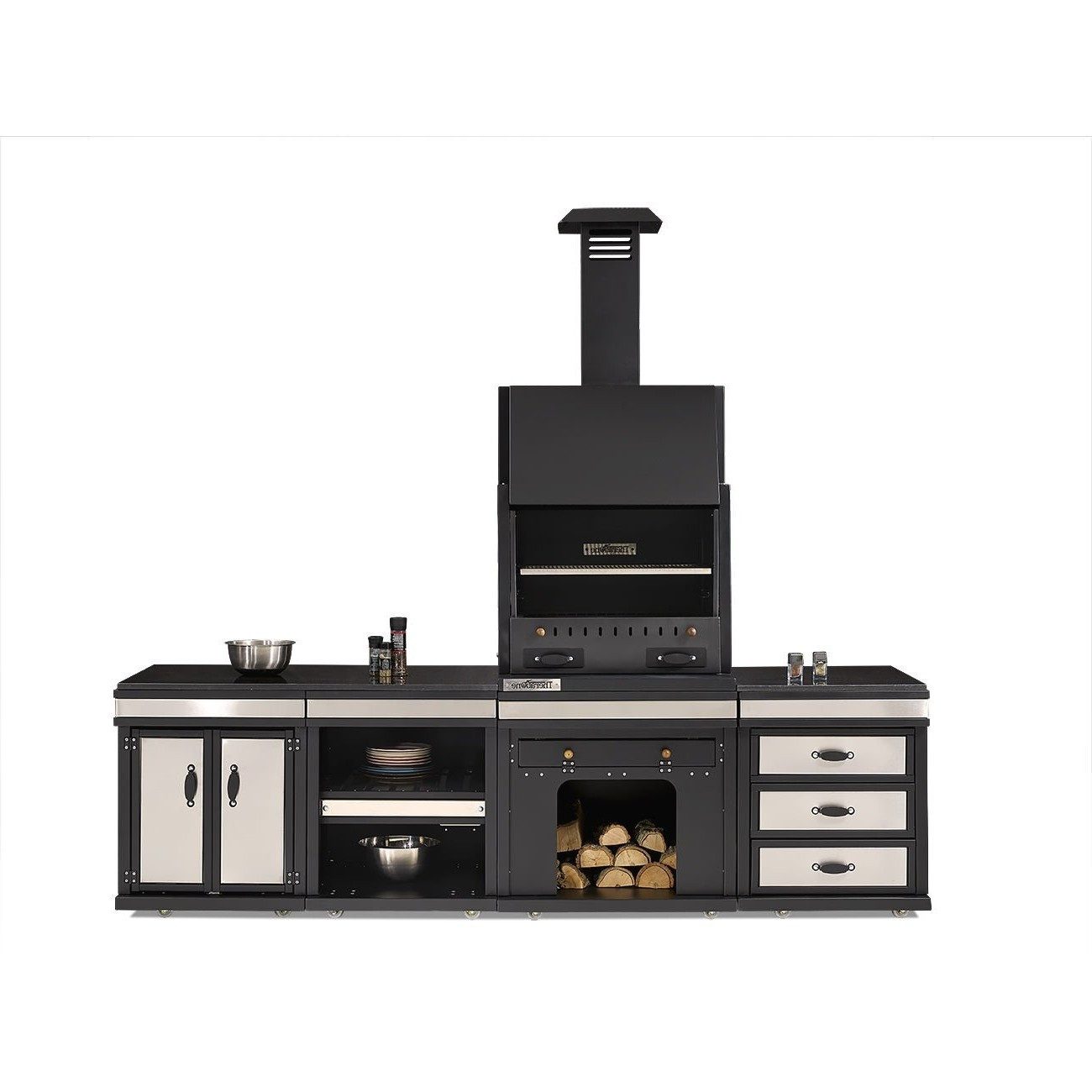 Xlmoebel Outdoor-Küche Edelstahl Außenküche in Schwarz mit großzügigem Kochbereich, Made in Europa