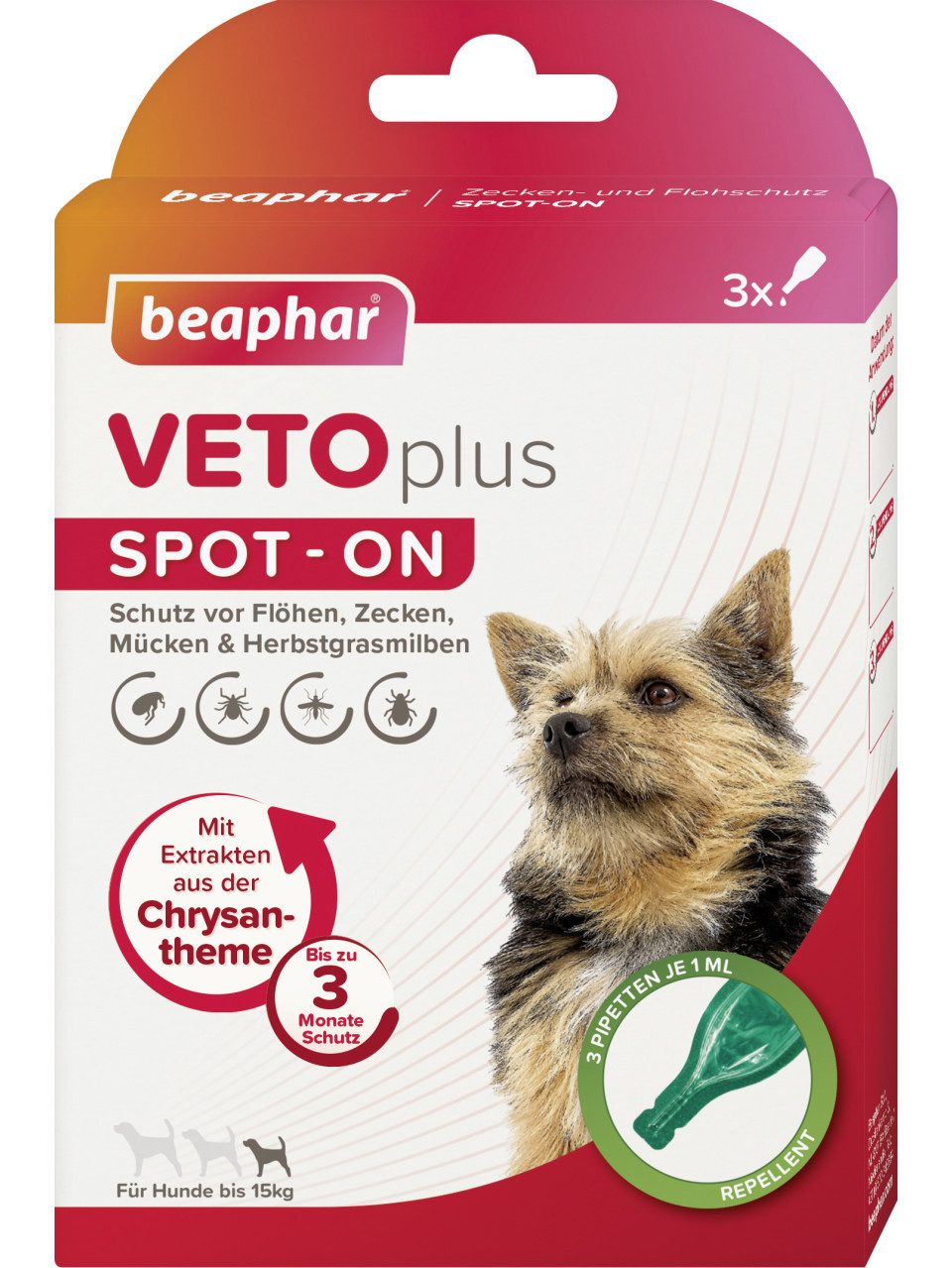 beaphar Hundehandtuch Beaphar Veto plus Spot-On für Hunde bis 15 kg 3x1