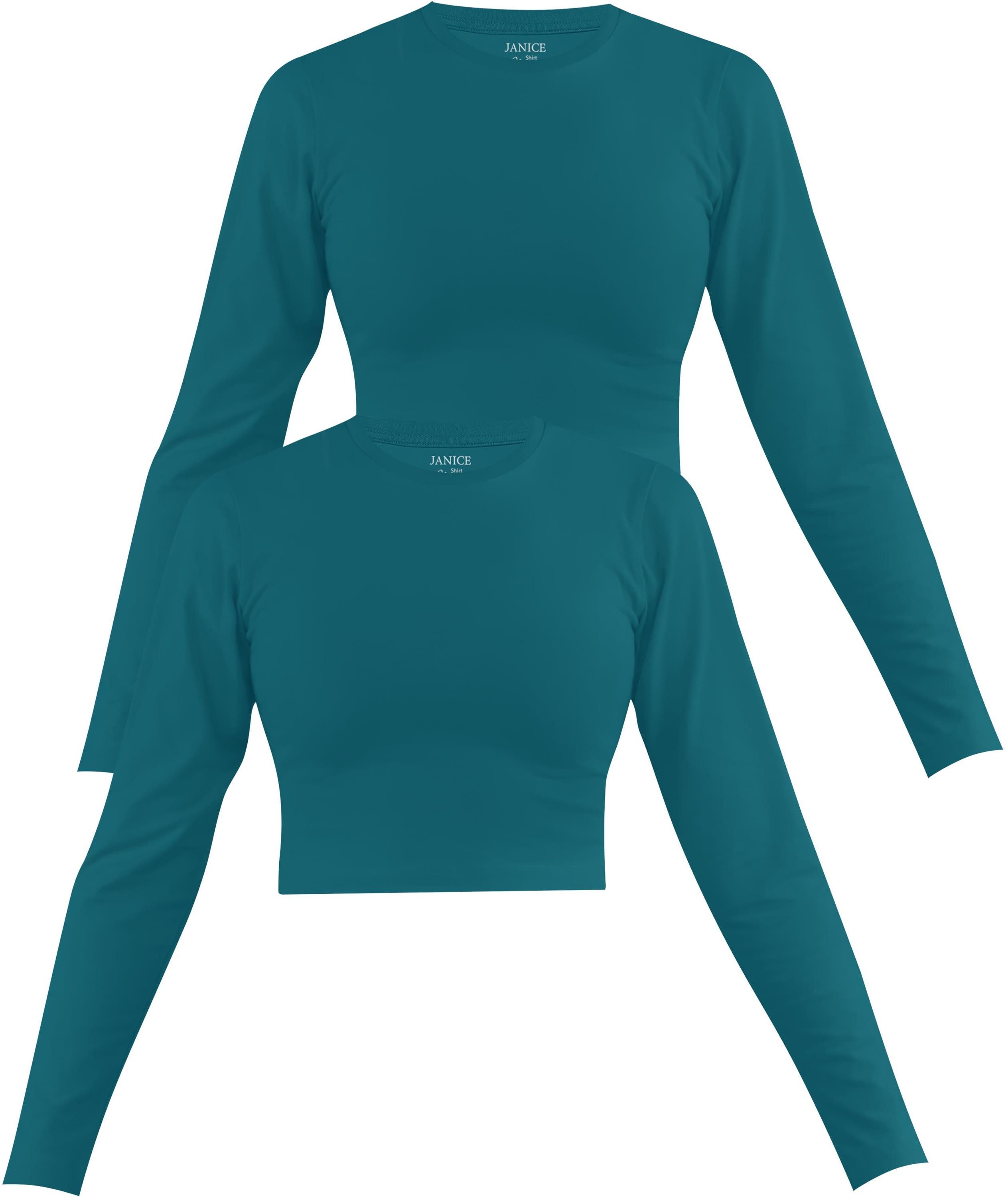 Janice Langarmshirt 2 x Damen crop Langarmshirt hochgeschlossen Noia Figurbetonter kurzer Pullover aus Baumwolle