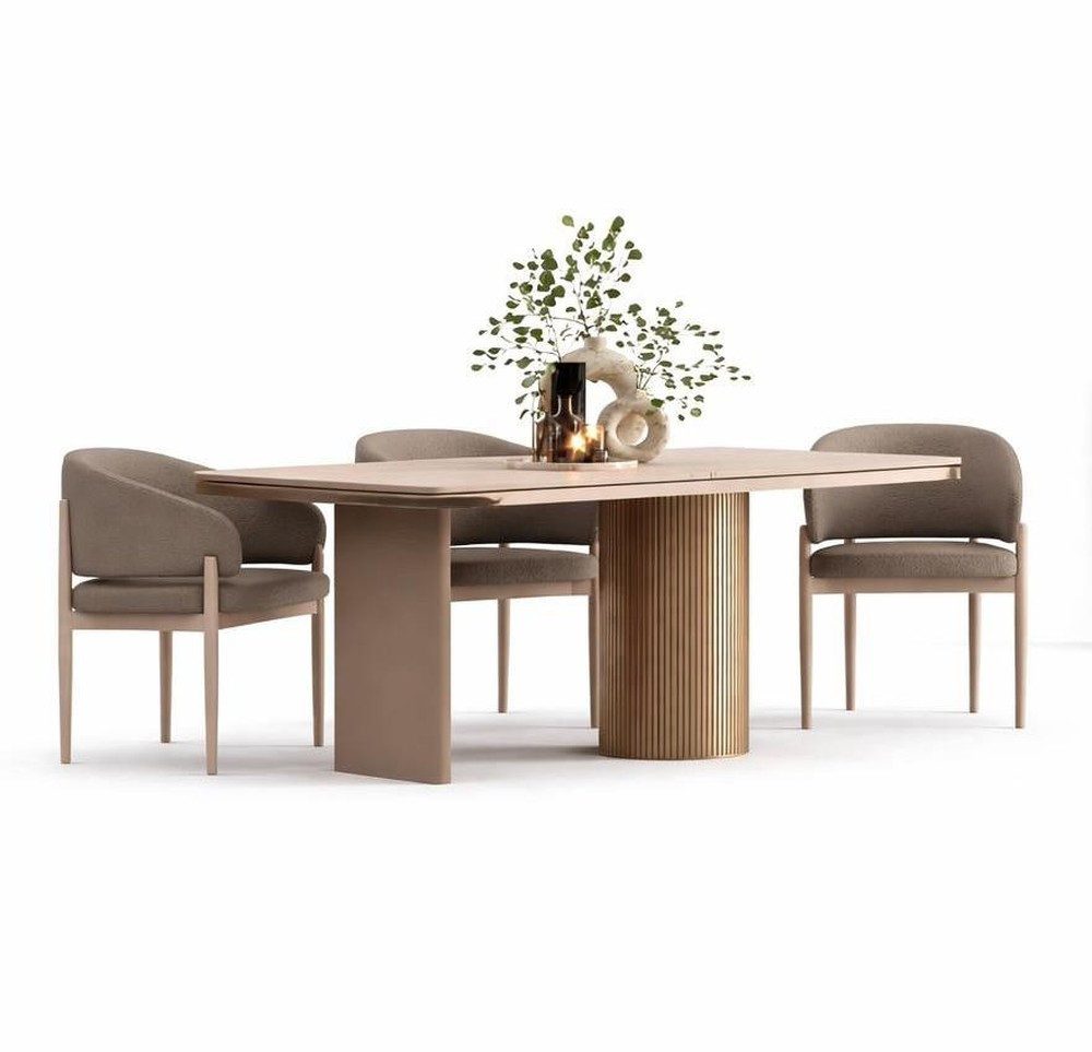 Essgruppe Beige Esszimmergruppe im modernen Stil mit elegantem Holzgestell