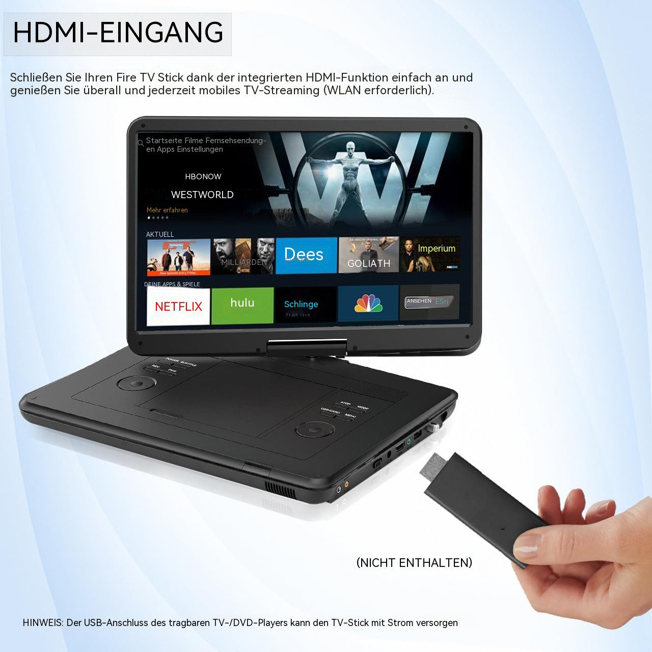 TWUFY 15,6 Zoll Tragbarer DVD-Player für Kinder und Auto Portabler DVD-Player (1366 × 768, Digitalem DVB-T2-Tuner SD-Kartensteckplatz und AV-Ausgang)