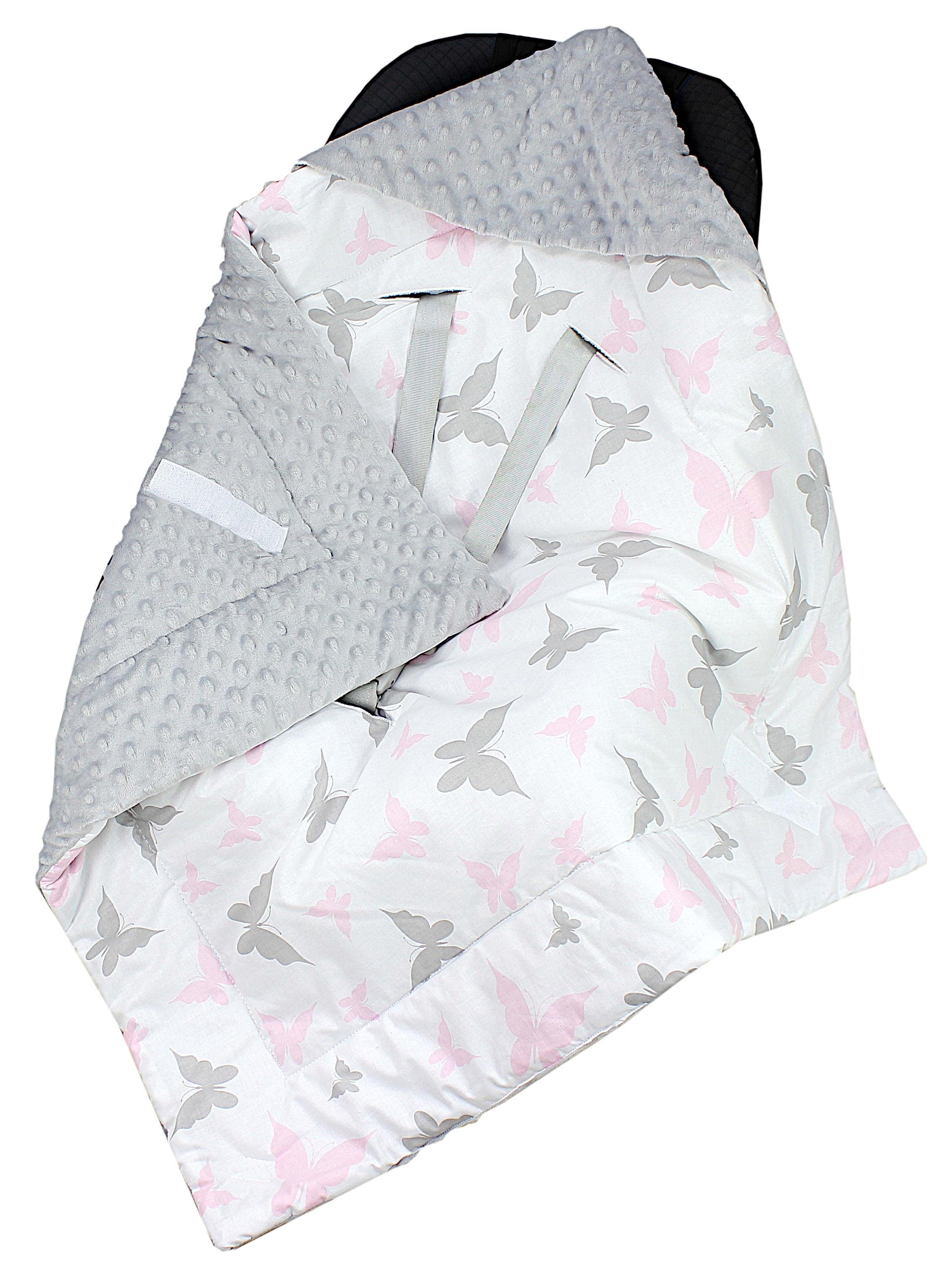 Einschlagdecke Baby Winter Einschlagdecke für Babyschale Wattiert Minky, TupTam Schmetterling Hellgrau / Rosa