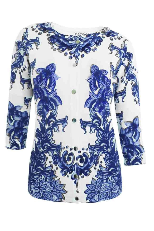 Passioni Cardigan Twinset in Blauem Blumen- günstig online kaufen