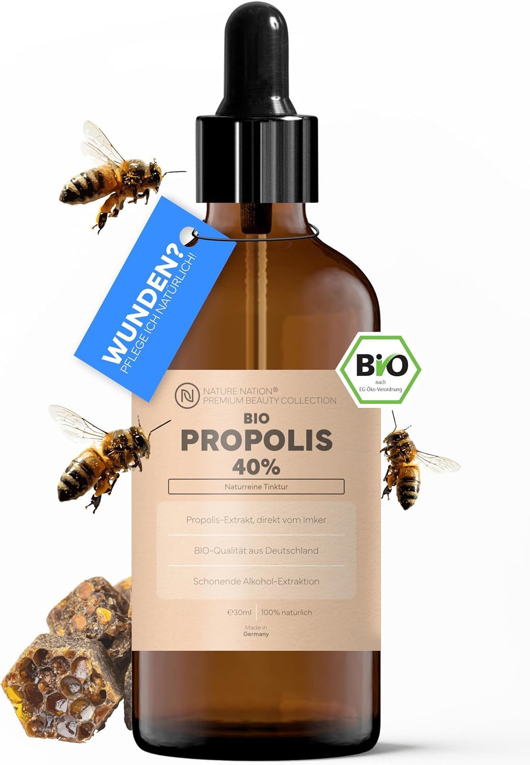 NATURE NATION Körperpflegemittel BIO Propolis Tropfen 40% – Tinktur in Imkerqualität Packung