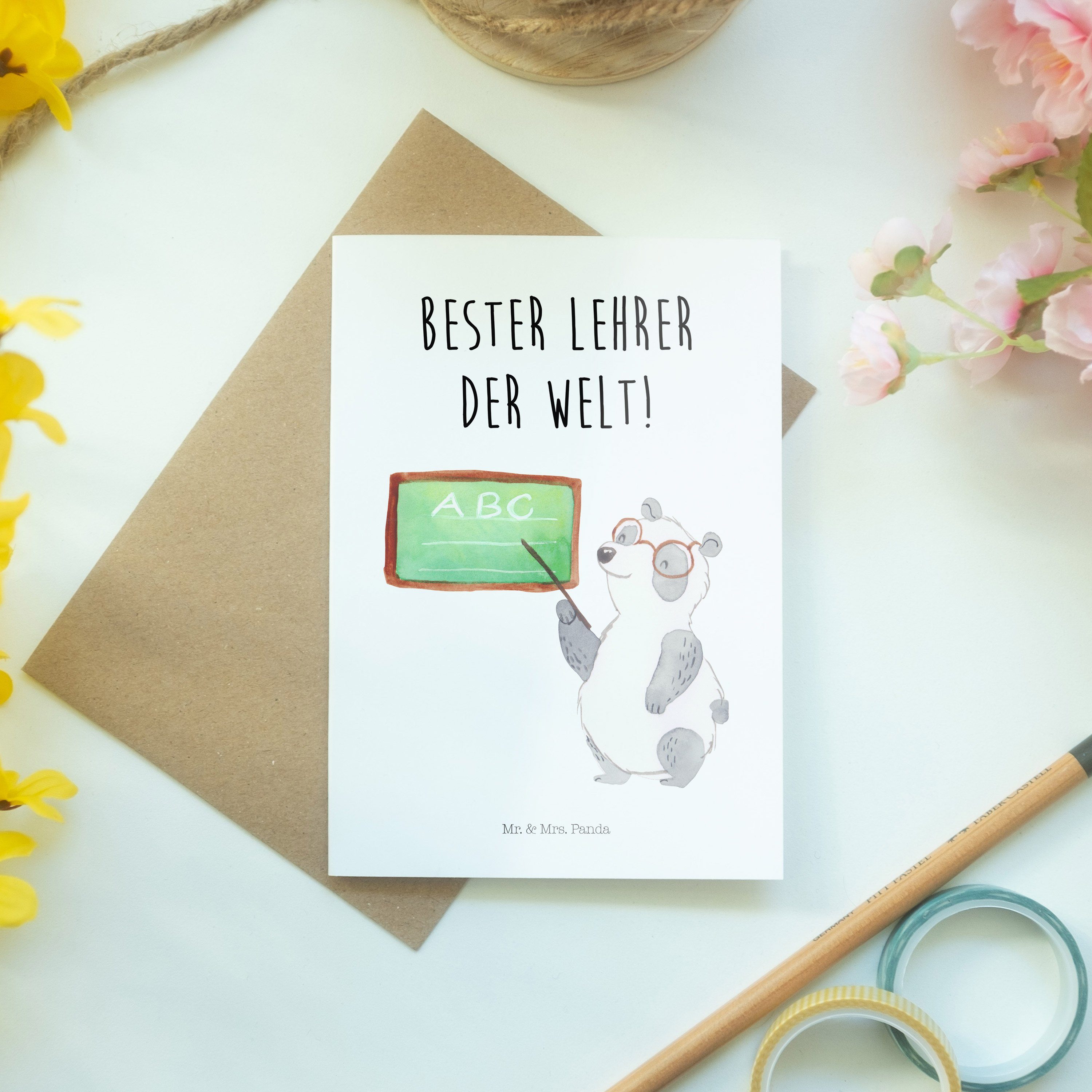 Mr. Klappkarte, - Grußkarte - Panda Tiermotiv Panda Mrs. Hochzeitskarte, Geschenk, Weiß & Lehrer