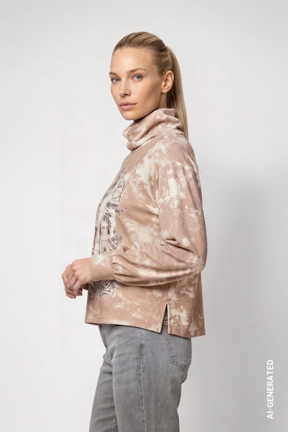 Monari Sweatshirt 809829 Galerie-Print mit funkelnden Strasssteinen und femininen Kräuselungen – Bild 3 von 5