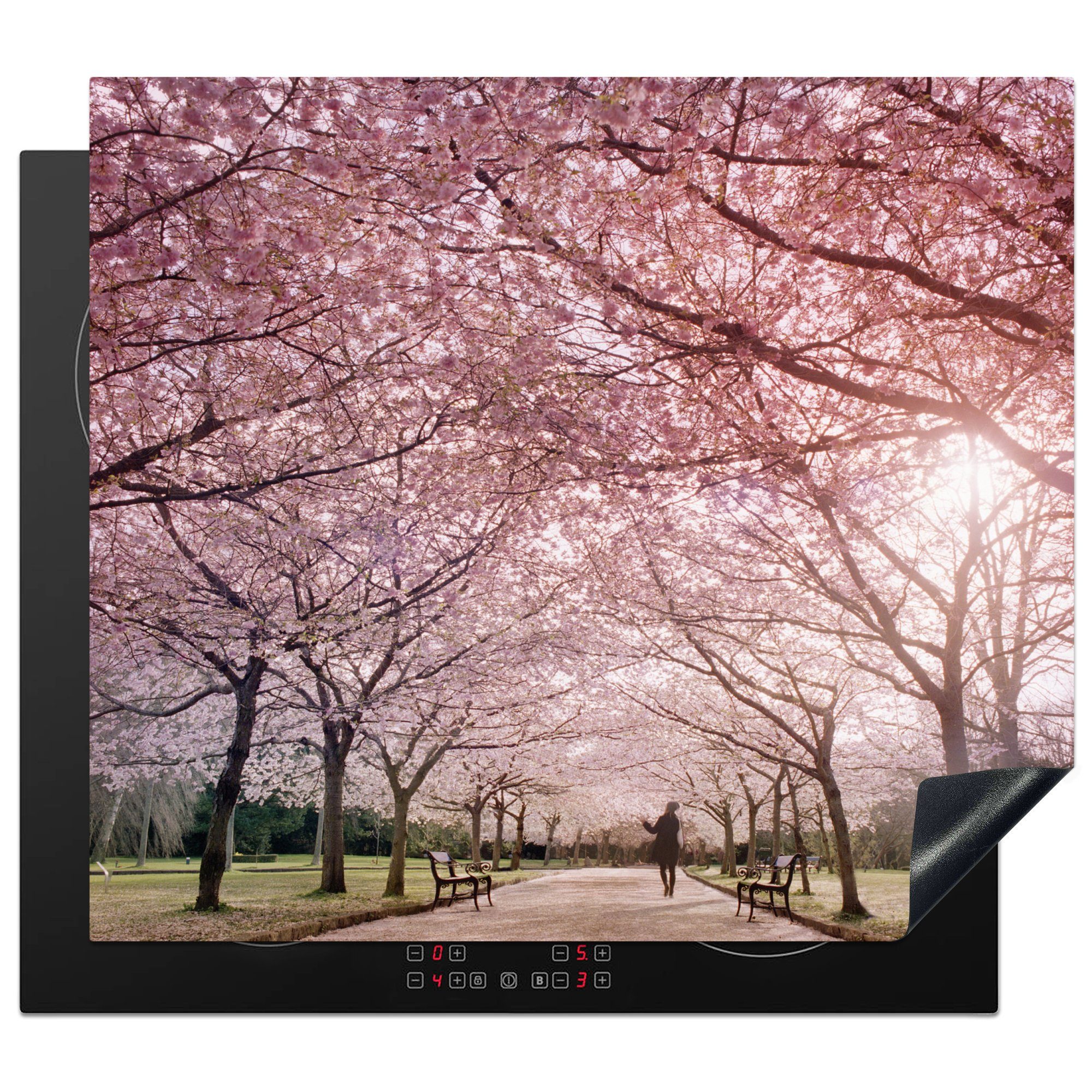 MuchoWow Herdblende-/Abdeckplatte Sakura-Bäume an einem klaren Tag, Vinyl, (1 tlg), 59x52 cm, Ceranfeldabdeckung für die küche, Induktionsmatte