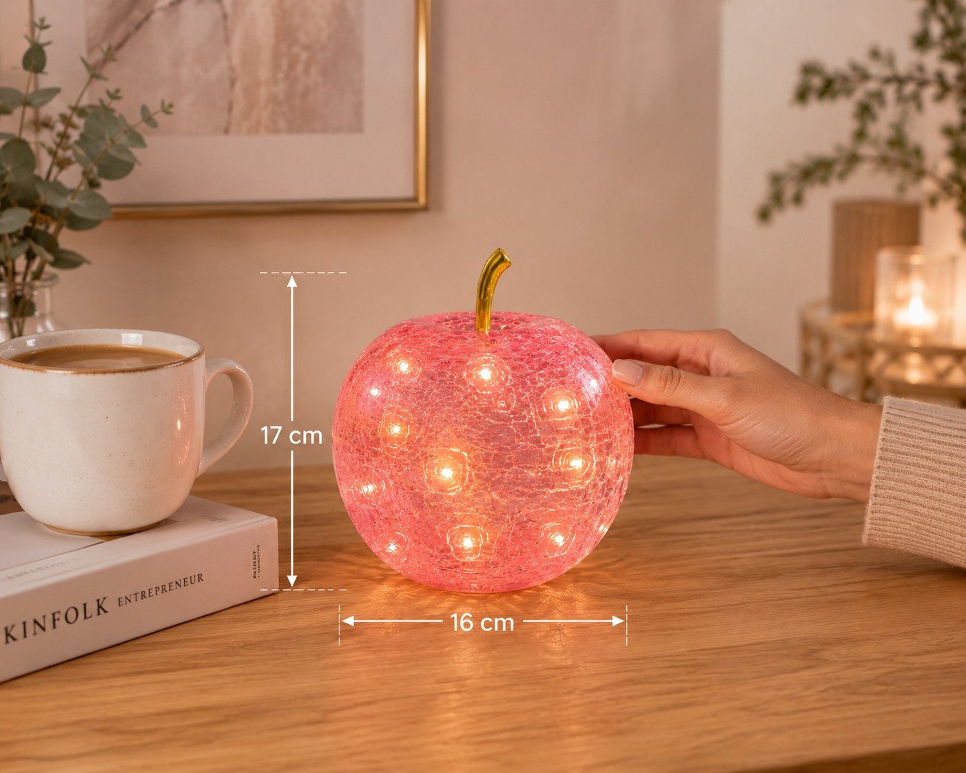 Wurm LED-Dekofigur Otto Deko Apfel LED beleuchtet 20 LEDs pink