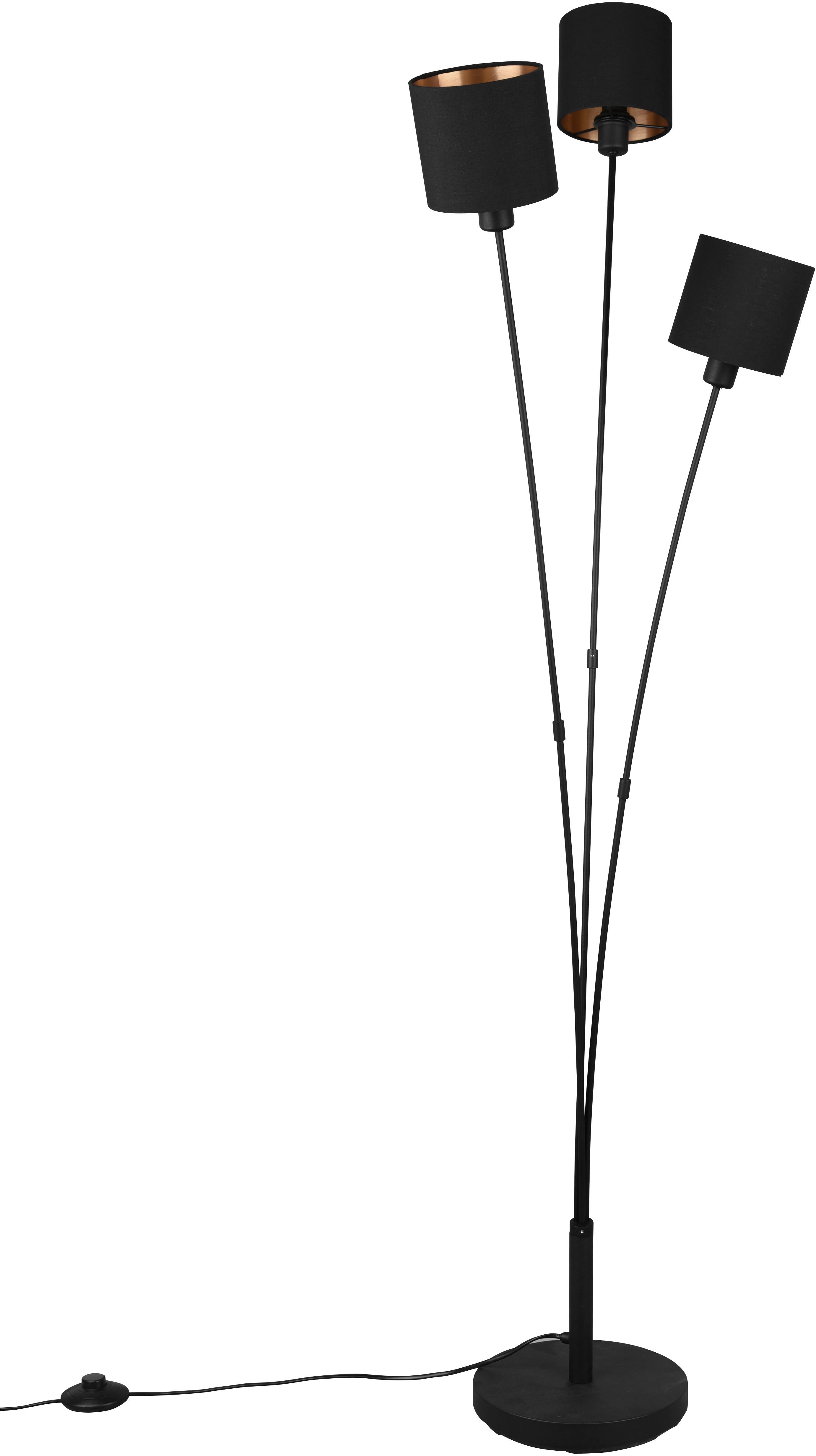 Reality Leuchten Stehlampe Tommy, Stehleuchte 5-flammig, E14 max 40W mit Fussschalter, Ein-/Ausschalter, Leuchtmittel wechselbar, warmweiß - kaltweiß, Stehlampe Wohnzimmer mit Stoffschirmen in modernem schwarz-gold