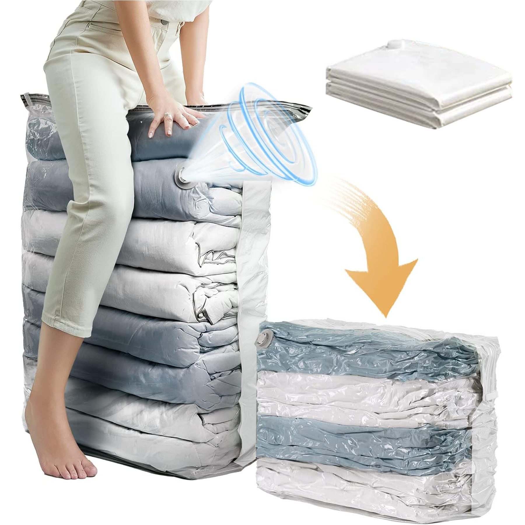 Mutig Aufbewahrungstasche Würfel Vakuumbeutel für Kleidung 2 Pack, Jumbo (80x100x38 cm) (für Bettdecken, Decken, Bettwäsche,Platz sparen vakuum kleiderbeutel, 2 Pack Extra große vakuumbeutel Kompatibel mit Staubsauger), Wiederverwendbar und luftdicht-wasser- und feuchtigkeitsabweisend