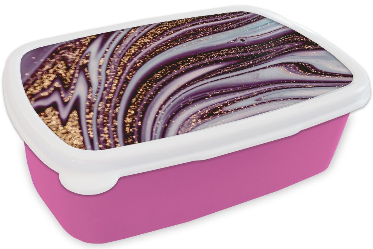 Kinder, - Kunststoff für Brotdose Brotbox Marmor Rosa Luxus, Erwachsene, - - Mädchen, Lunchbox Kunststoff, Gold (2-tlg), MuchoWow Glitter - Marmoroptik - Snackbox,